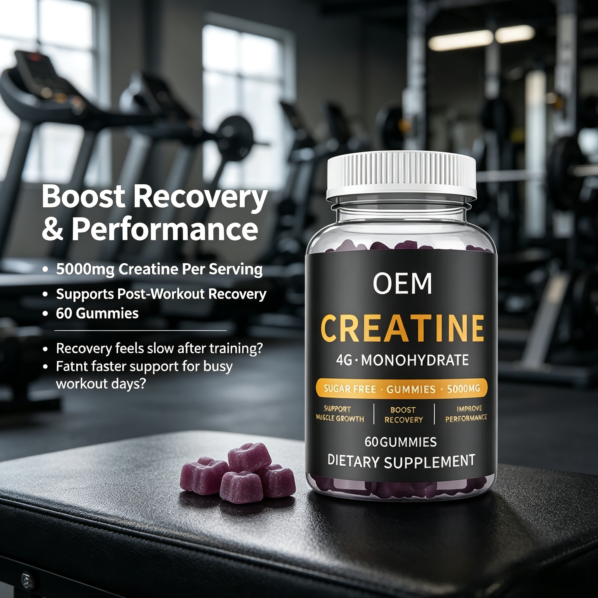 Creatine Gummies Pre-Workout Gummies Boost for Strength & Muscle Gain 4g Creatine Monohydrate Factory Direct Sales