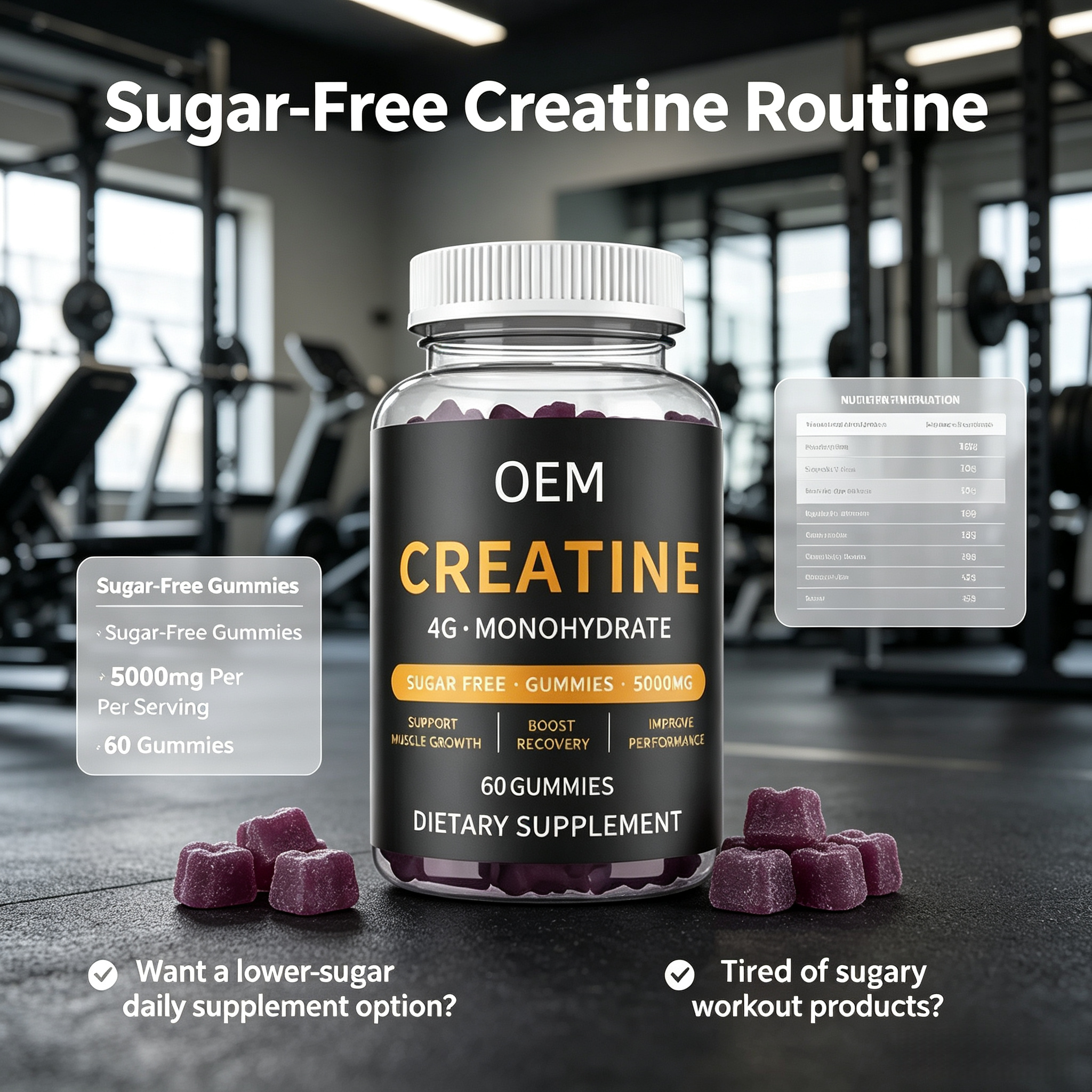 Creatine Gummies Pre-Workout Gummies Boost for Strength & Muscle Gain 4g Creatine Monohydrate Factory Direct Sales