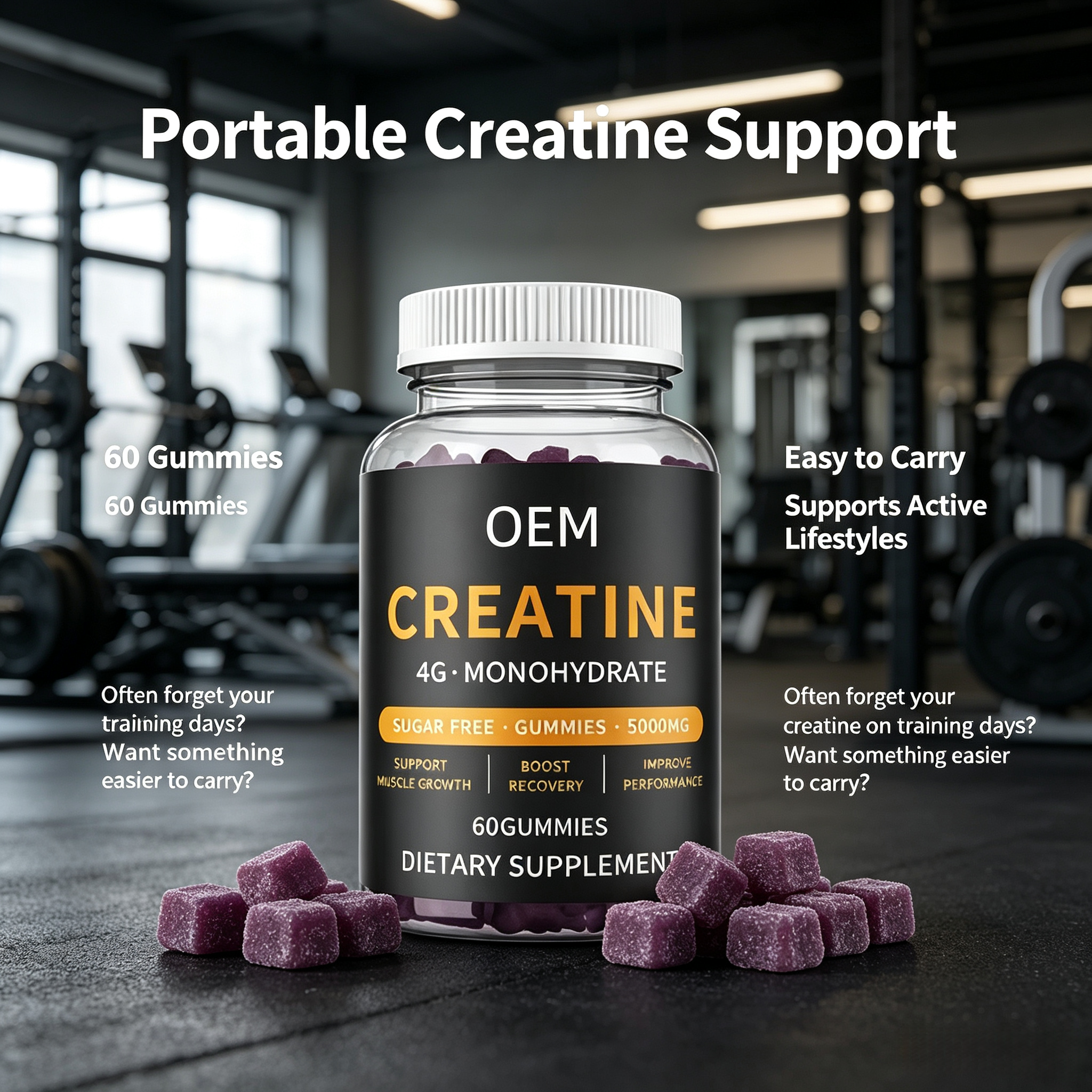 Creatine Gummies Pre-Workout Gummies Boost for Strength & Muscle Gain 4g Creatine Monohydrate Factory Direct Sales