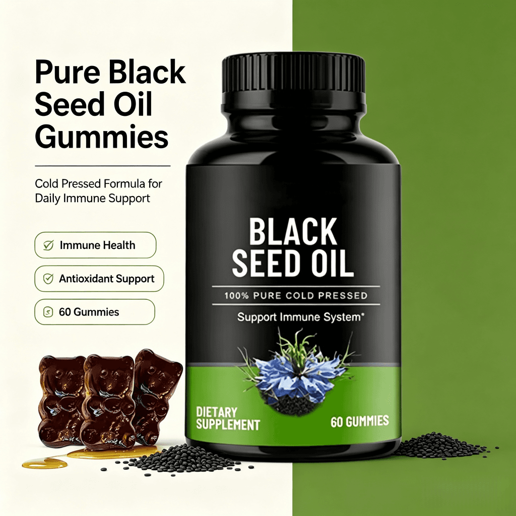 Natural Black Seed Oil Gummies for Adults Black Cumin Seed Nigella Gummies Cold Pressed Organic Black Seed Oil Gummies