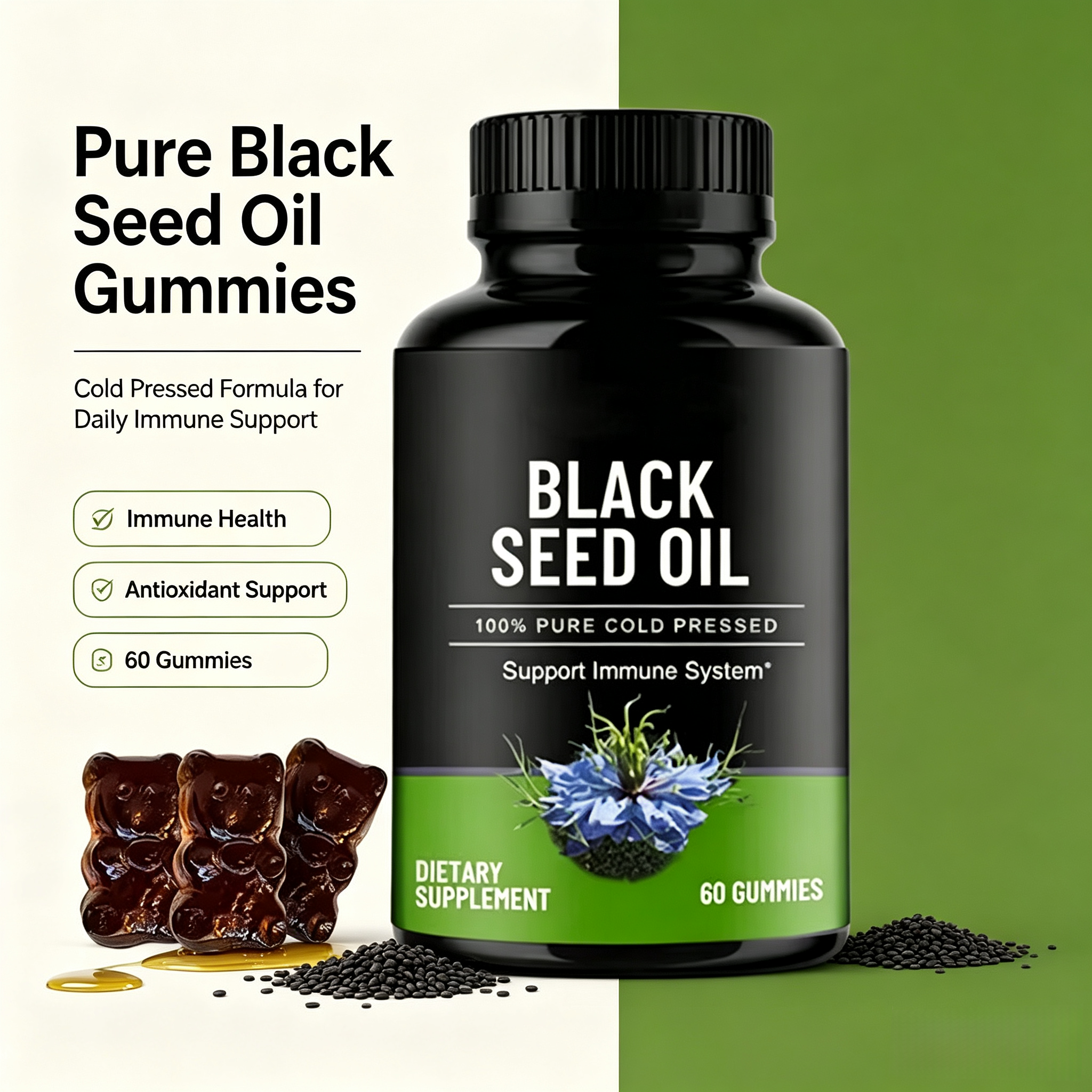 Natural Black Seed Oil Gummies for Adults Black Cumin Seed Nigella Gummies Cold Pressed Organic Black Seed Oil Gummies