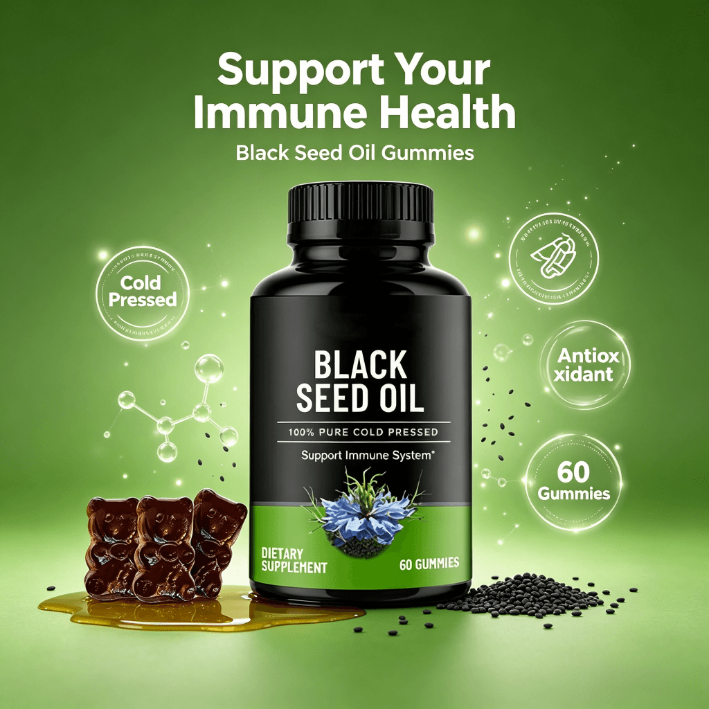 Natural Black Seed Oil Gummies for Adults Black Cumin Seed Nigella Gummies Cold Pressed Organic Black Seed Oil Gummies