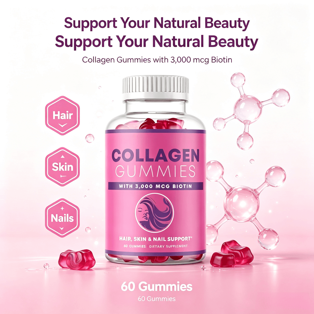 Private Label Collagen Protein Gummies for Adults Pink Nail Face Brightening Skin Nourishing Hair Adult Dosage Form