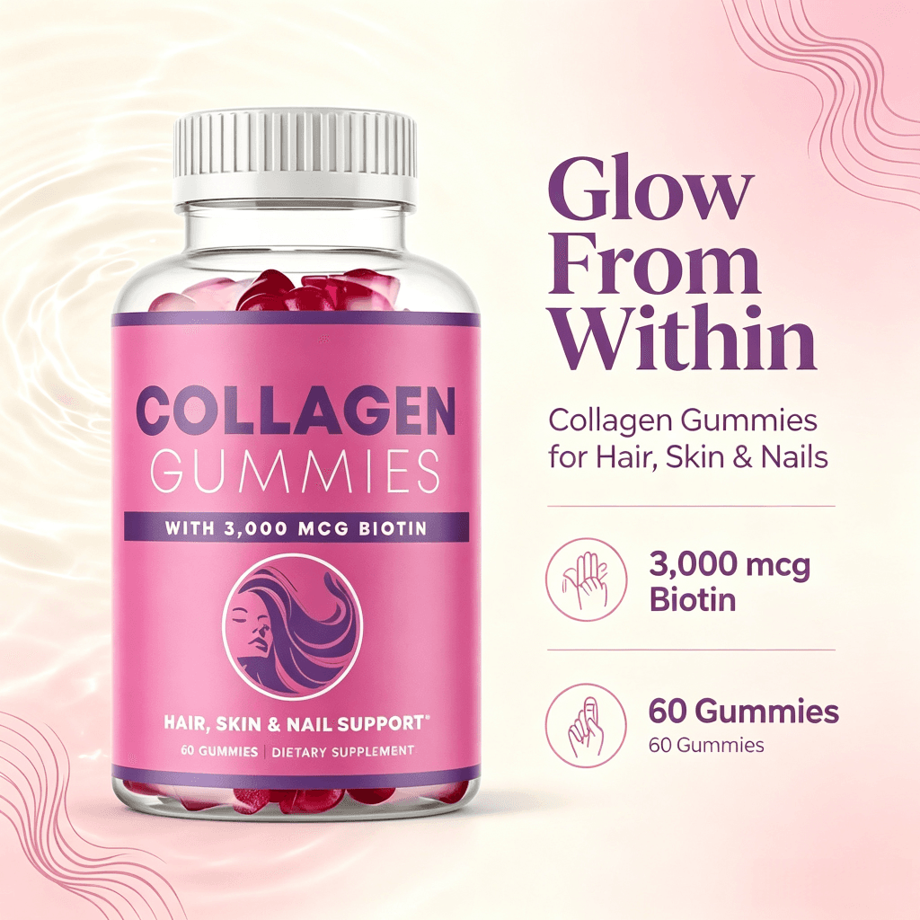 Private Label Collagen Protein Gummies for Adults Pink Nail Face Brightening Skin Nourishing Hair Adult Dosage Form