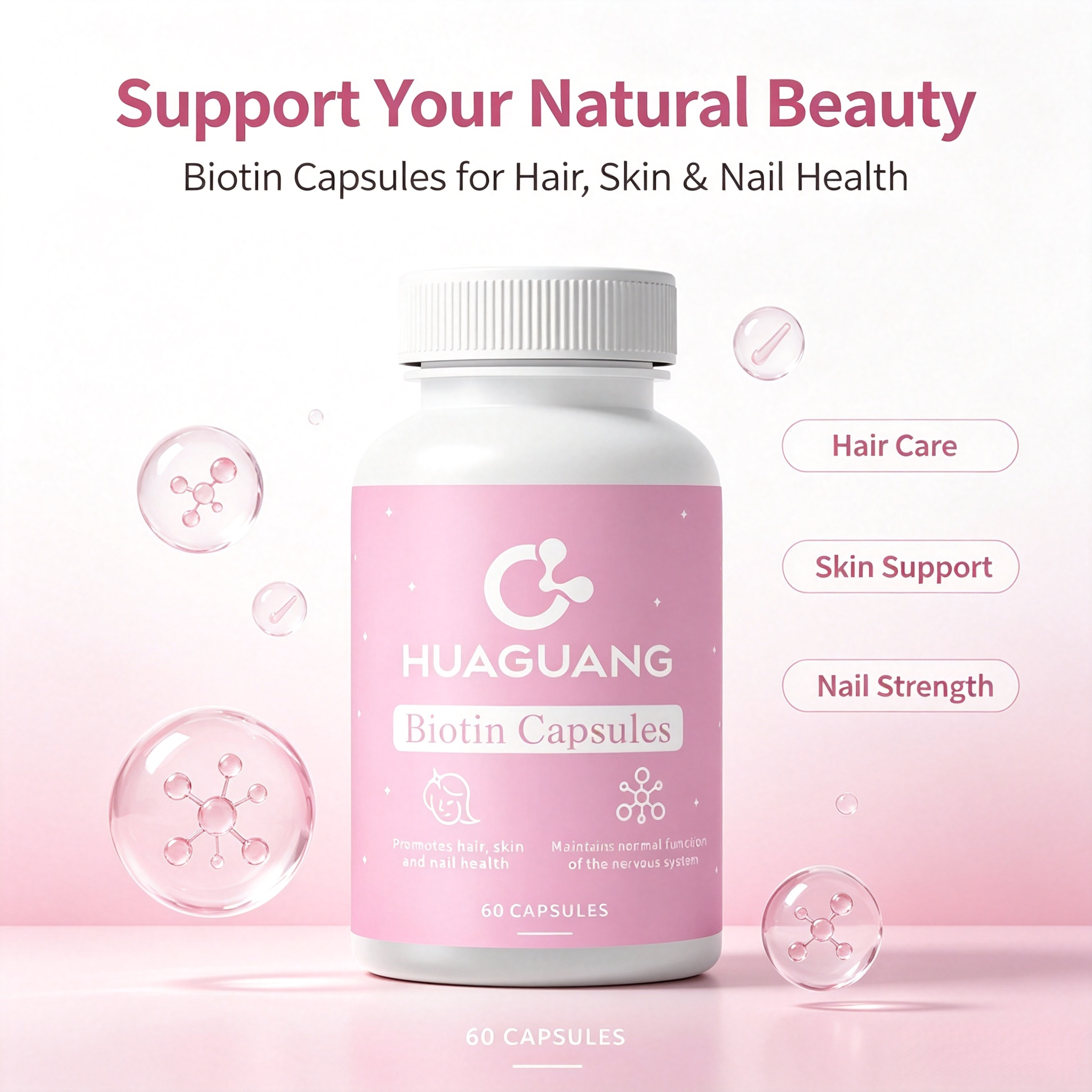 Vegan Biotin Capsules Nutrient-Rich Supplement for Adults and Children Hair Nail Care Vitamins Collage Keratin Biotin Capsules