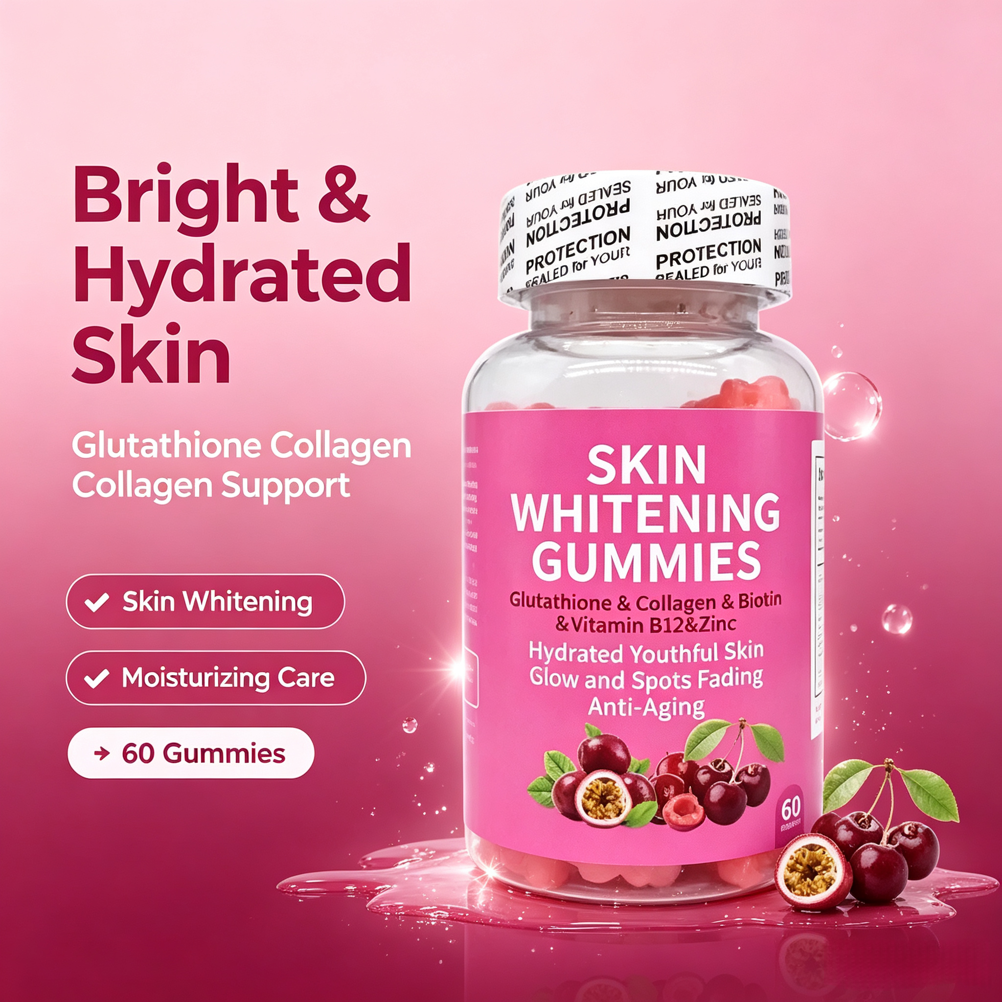 Glutathione Gummies Body Face Skin Whitening Glowing Collagen Gummy Antioxidant Whitening Skin Detox Supplement