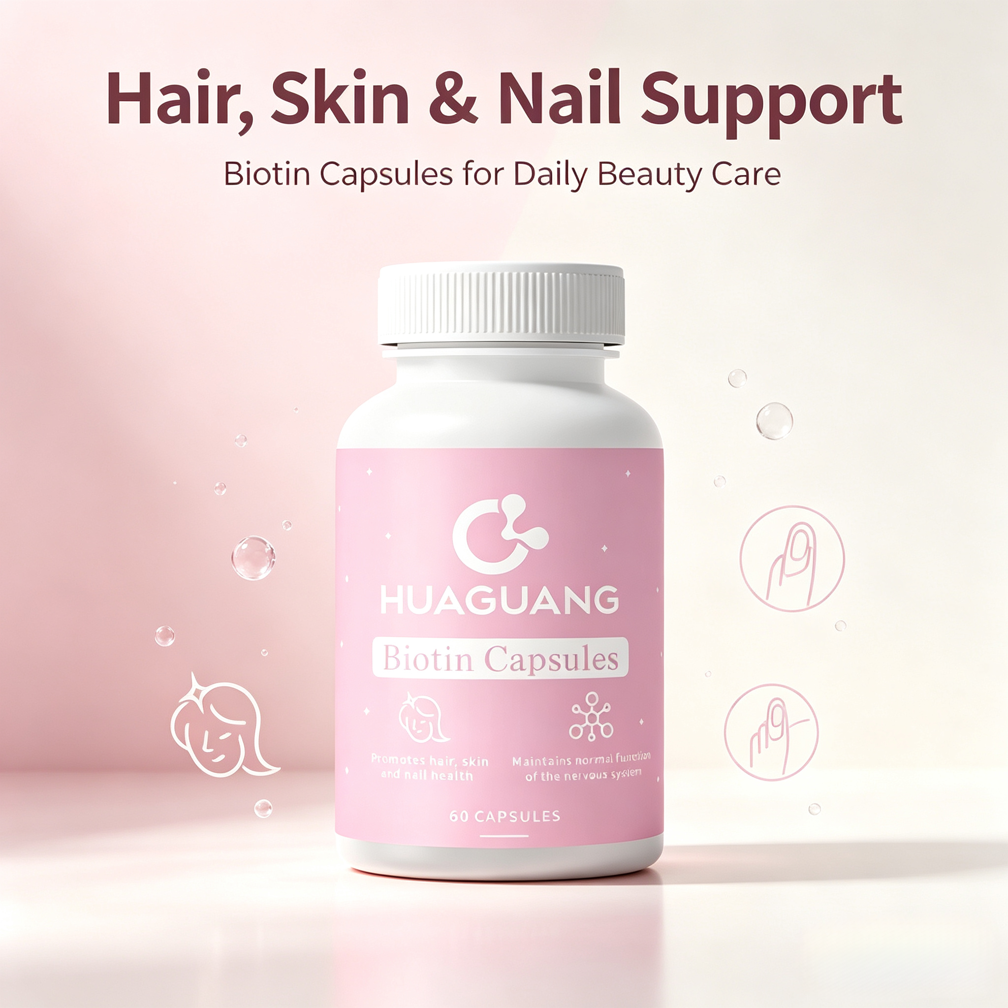 Vegan Biotin Capsules Nutrient-Rich Supplement for Adults and Children Hair Nail Care Vitamins Collage Keratin Biotin Capsules