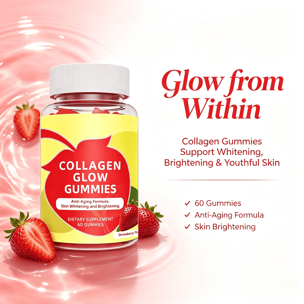 Sugar-Free Collagen Peptides Gummies with Vitamin C & Biotin Natural Strawberry Flavor Beauty Supplement for Women's Wellness