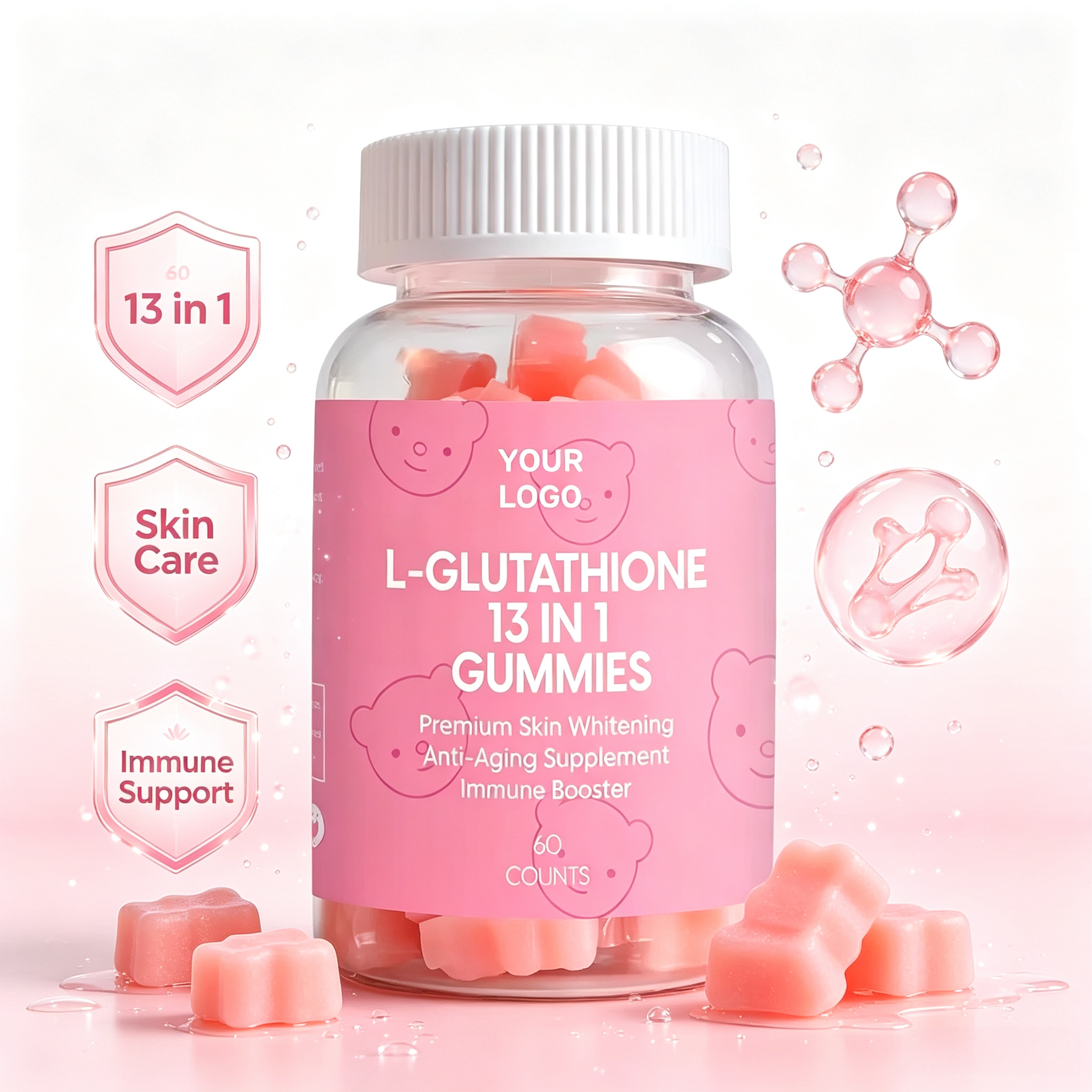 Oem Odm L-Glutathione Gummies Collagen Multivitamin Vitamin C 13 in 1 Supplements Vegan Skin Gummy Vitamins for Anti-aging