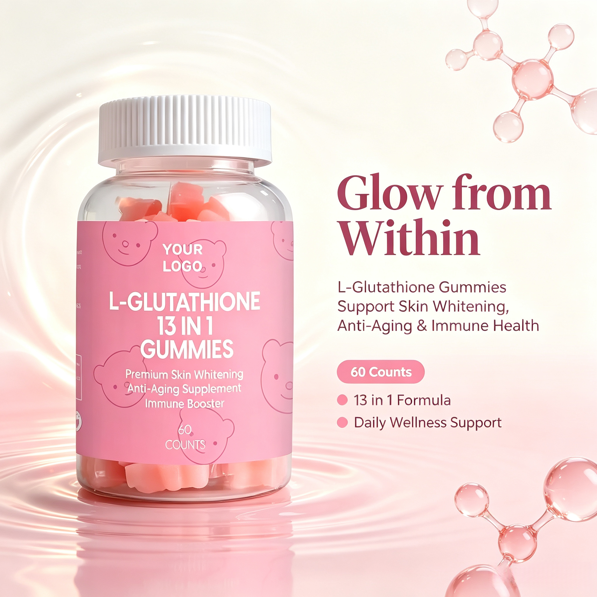 Oem Odm L-Glutathione Gummies Collagen Multivitamin Vitamin C 13 in 1 Supplements Vegan Skin Gummy Vitamins for Anti-aging