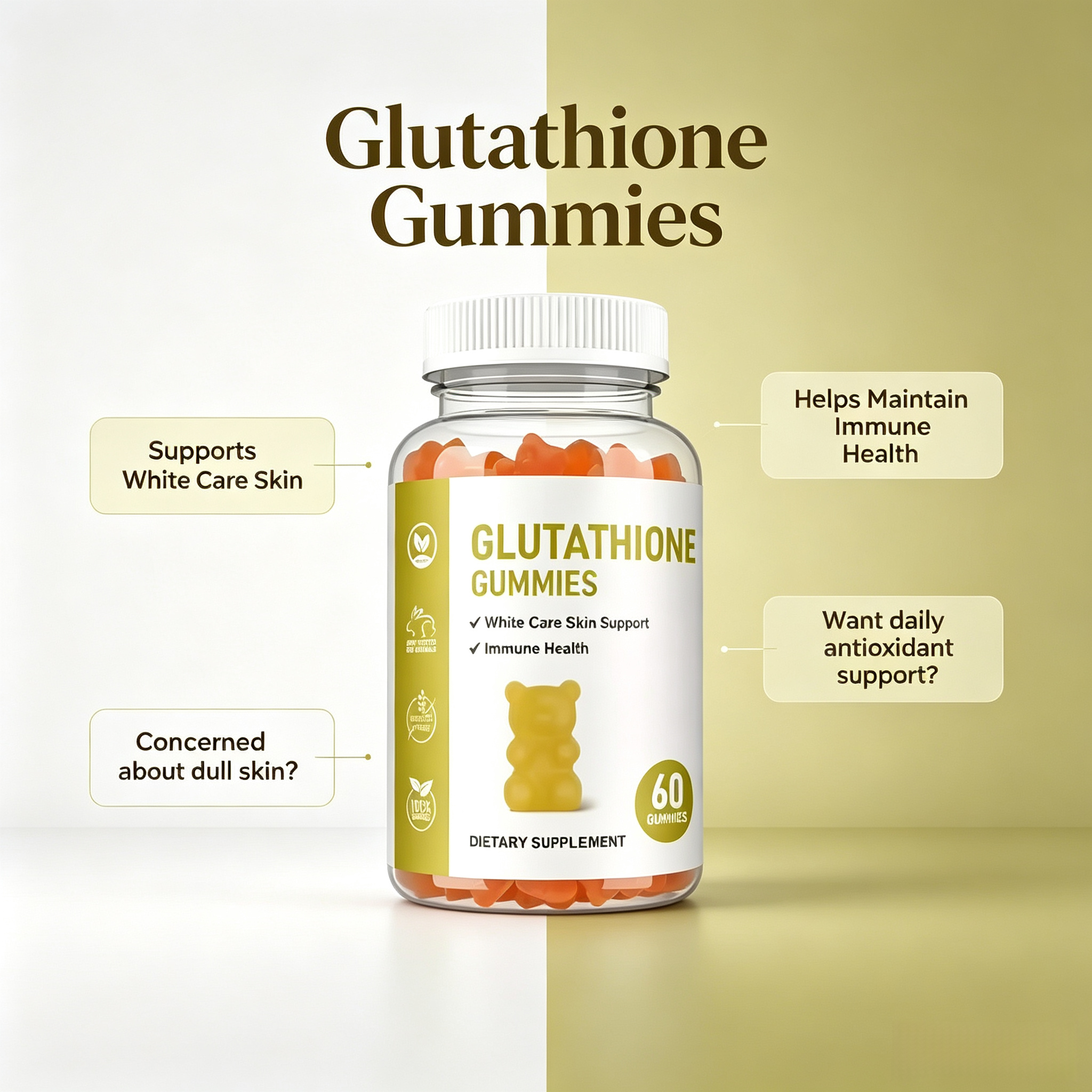 High Quality Glutathione Gummies L-Glutathione with Collagen Biotin for Skin Whitening Detoxifying and Antioxidant
