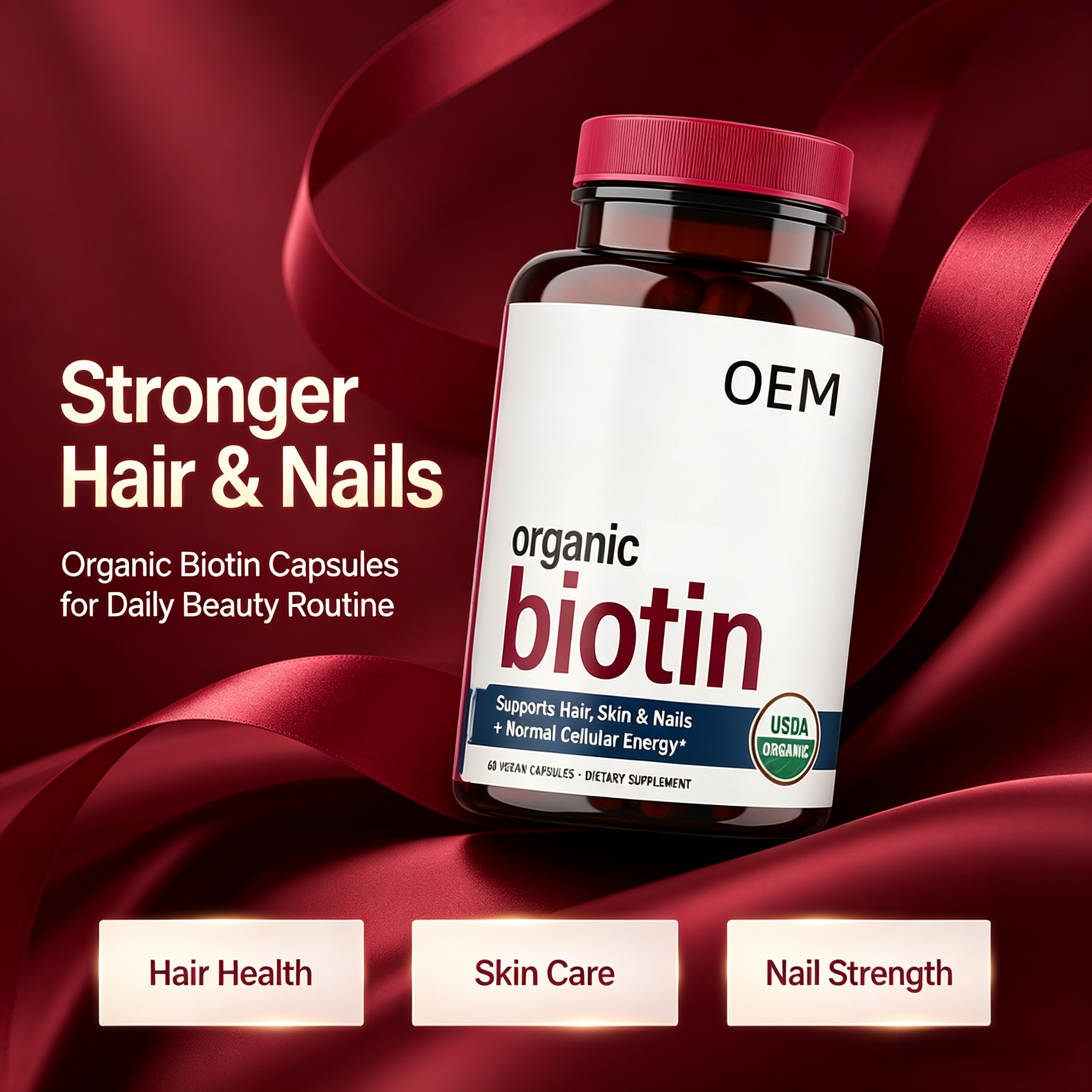 Private Label Biotin 10000mcg Capsules for Rapid Hair Growth & Glowing Skin Natural Hair Growth Capsules