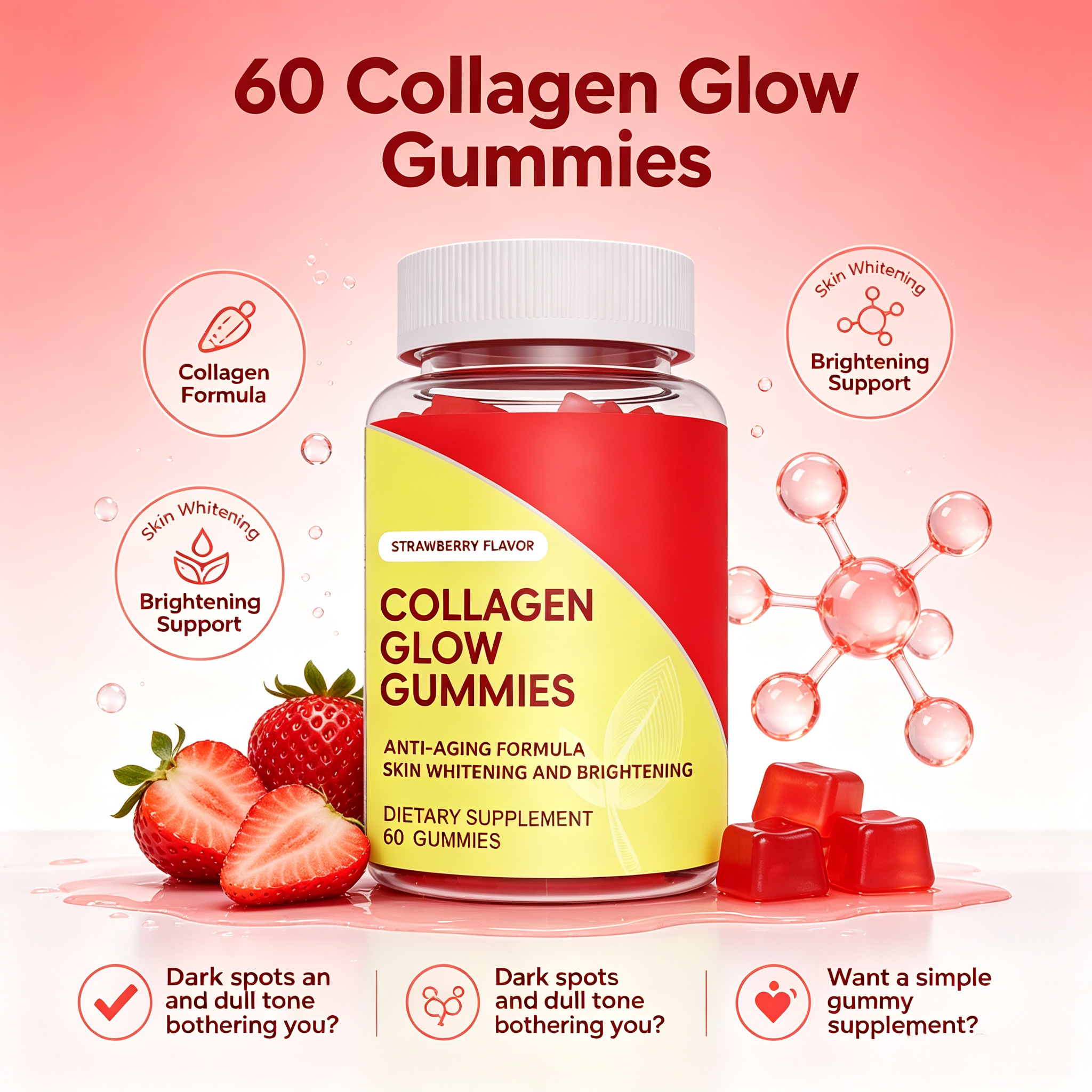 OEM ODM Collagen Gummies High Potency Hydrolyzed Collagen Peptides Type I & III Gummies for Joint & Bone Health Skin Elasticity