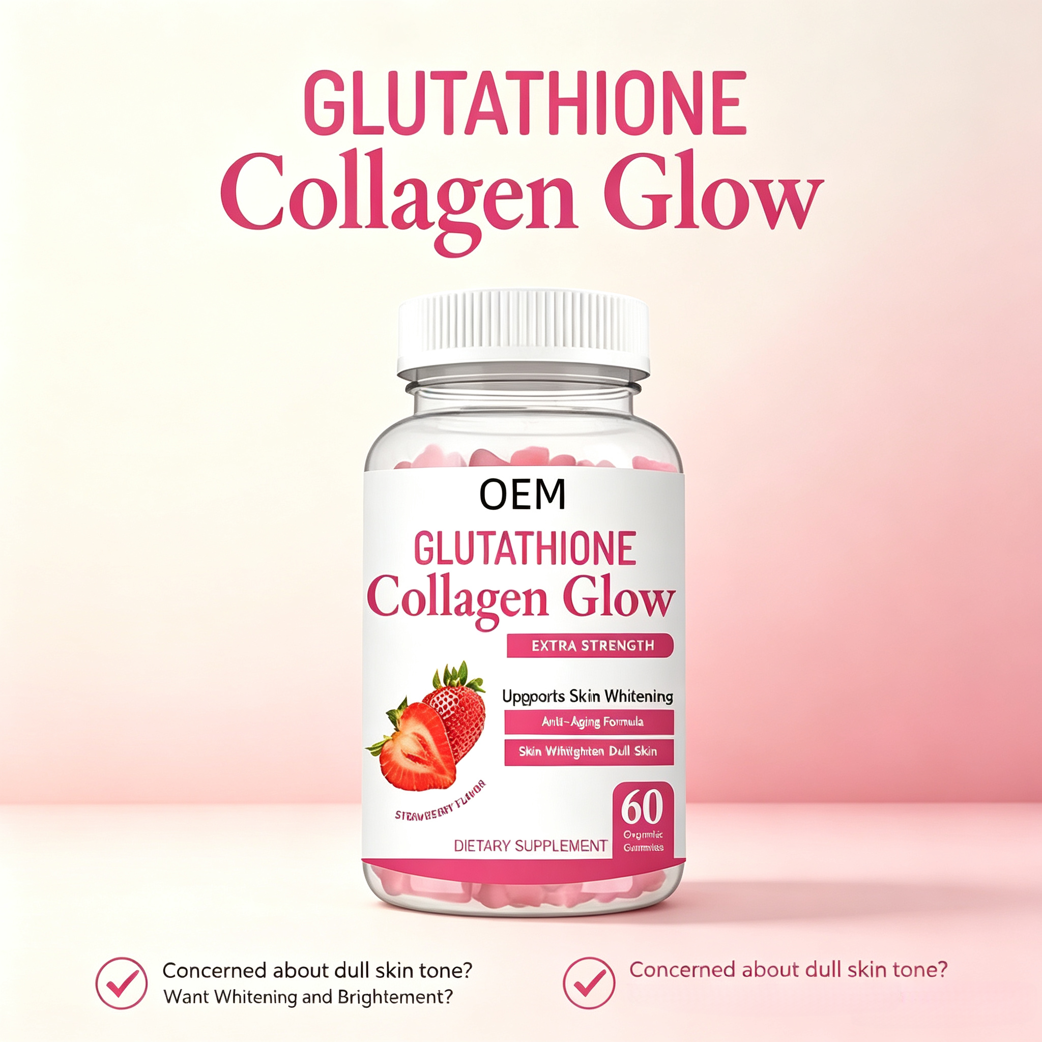 OEM Glutathione Gummies with Collagen and Vitamin C for Radiant Skin Glow Supplement Antioxidant Whitening Gummies
