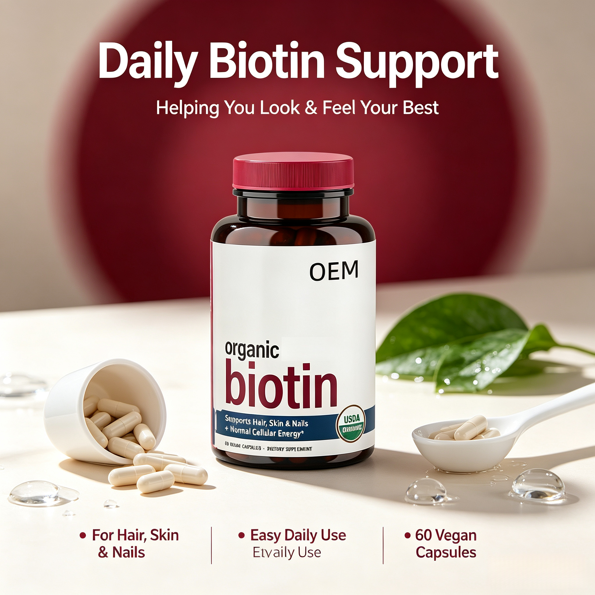 Private Label Biotin 10000mcg Capsules for Rapid Hair Growth & Glowing Skin Natural Hair Growth Capsules