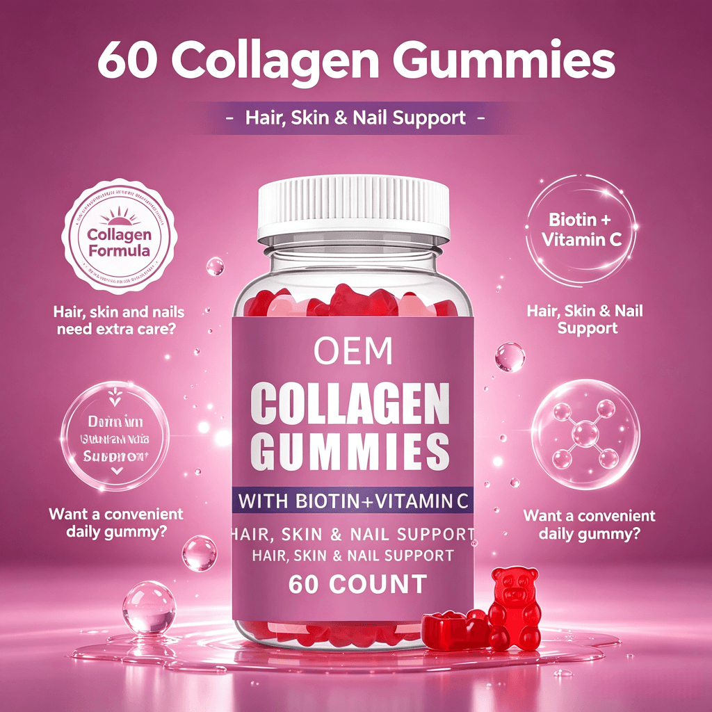 OEM Collagen Peptide Gummies Anti-Aging Formula with Hyaluronic Acid Skin Whitening Gummies