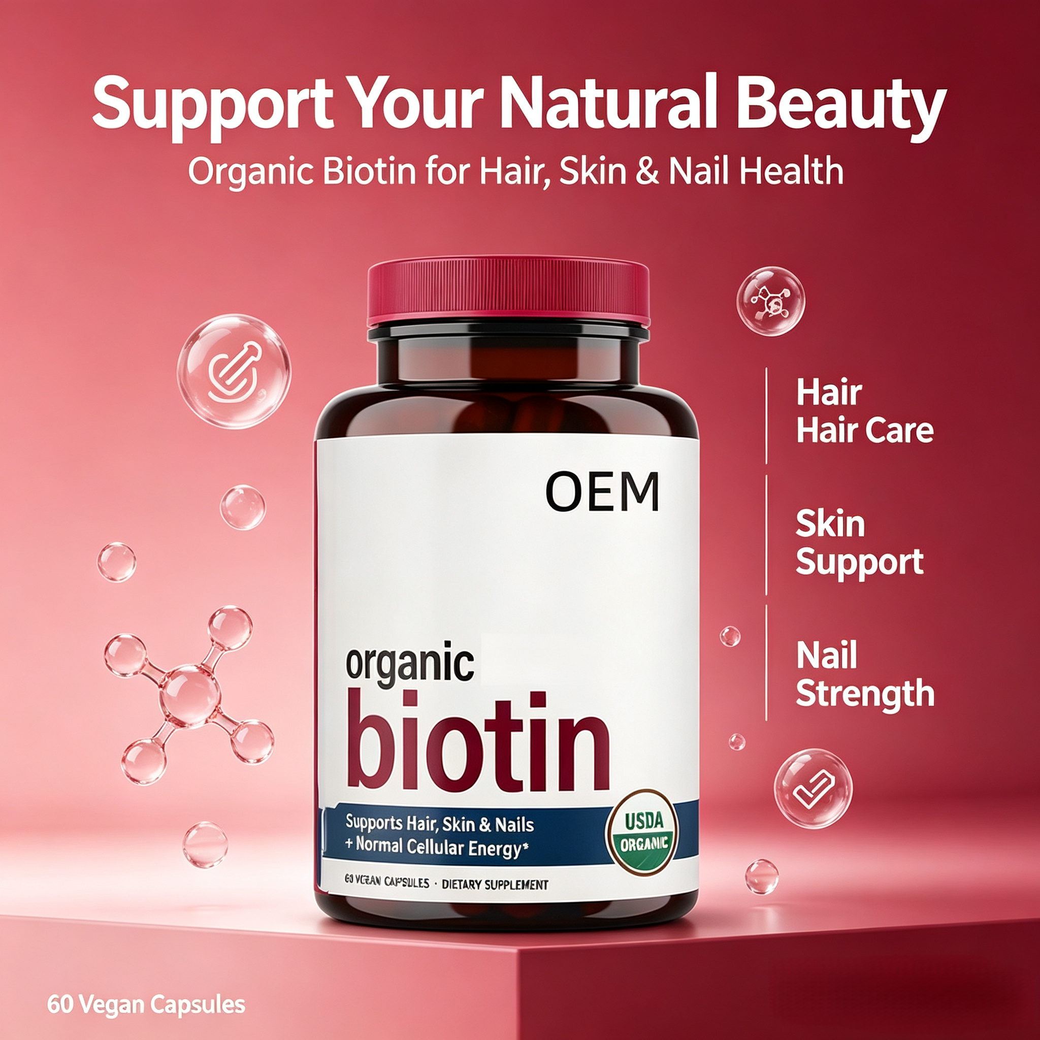 Private Label Biotin 10000mcg Capsules for Rapid Hair Growth & Glowing Skin Natural Hair Growth Capsules