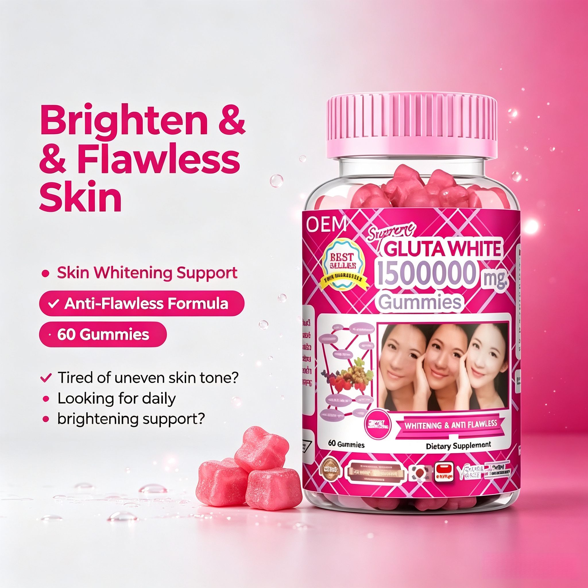 High Absorption Glutathione Gummies Detox Support Clear Complexion & Overall Wellness for Women & Men Antioxidant Gummies