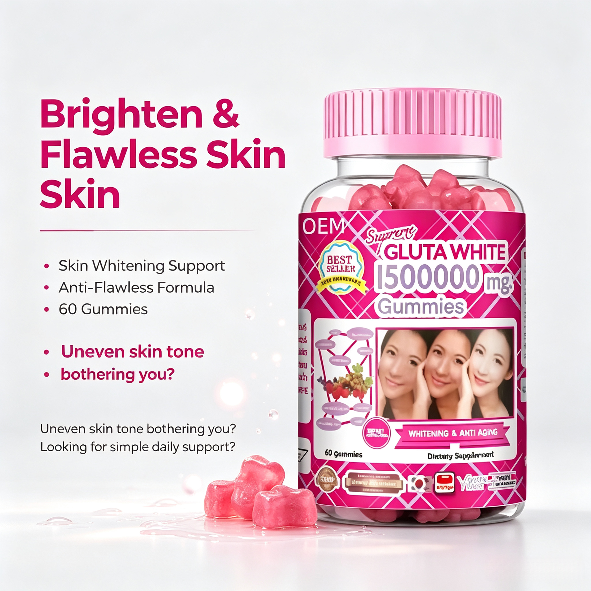 High Absorption Glutathione Gummies Detox Support Clear Complexion & Overall Wellness for Women & Men Antioxidant Gummies