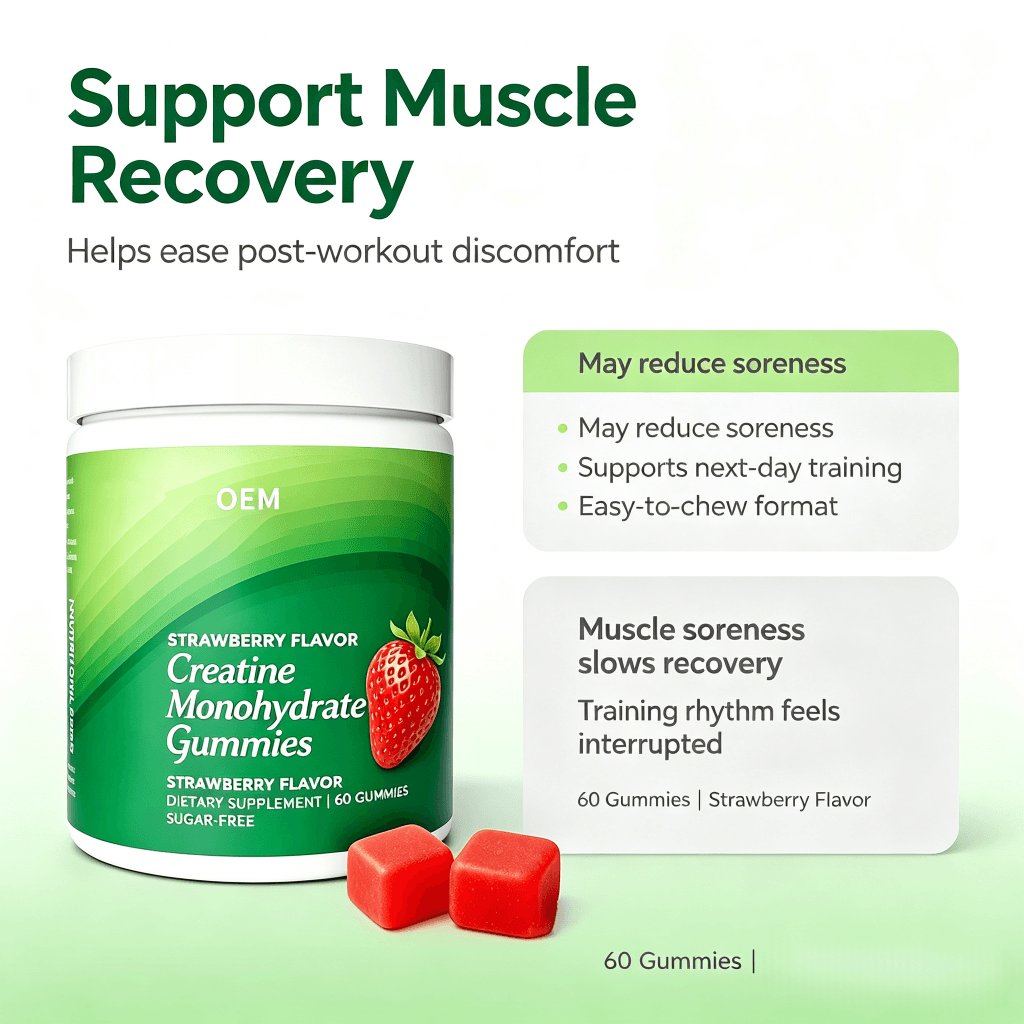 OEM Creatine Monohydrate Gummies Strawberry Flavor Sugar Free 60 Count Dietary Supplement