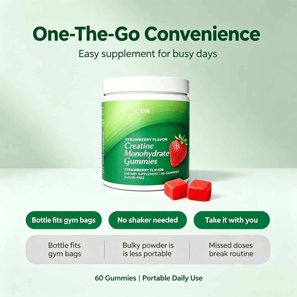 OEM Creatine Monohydrate Gummies Strawberry Flavor Sugar Free 60 Count Dietary Supplement