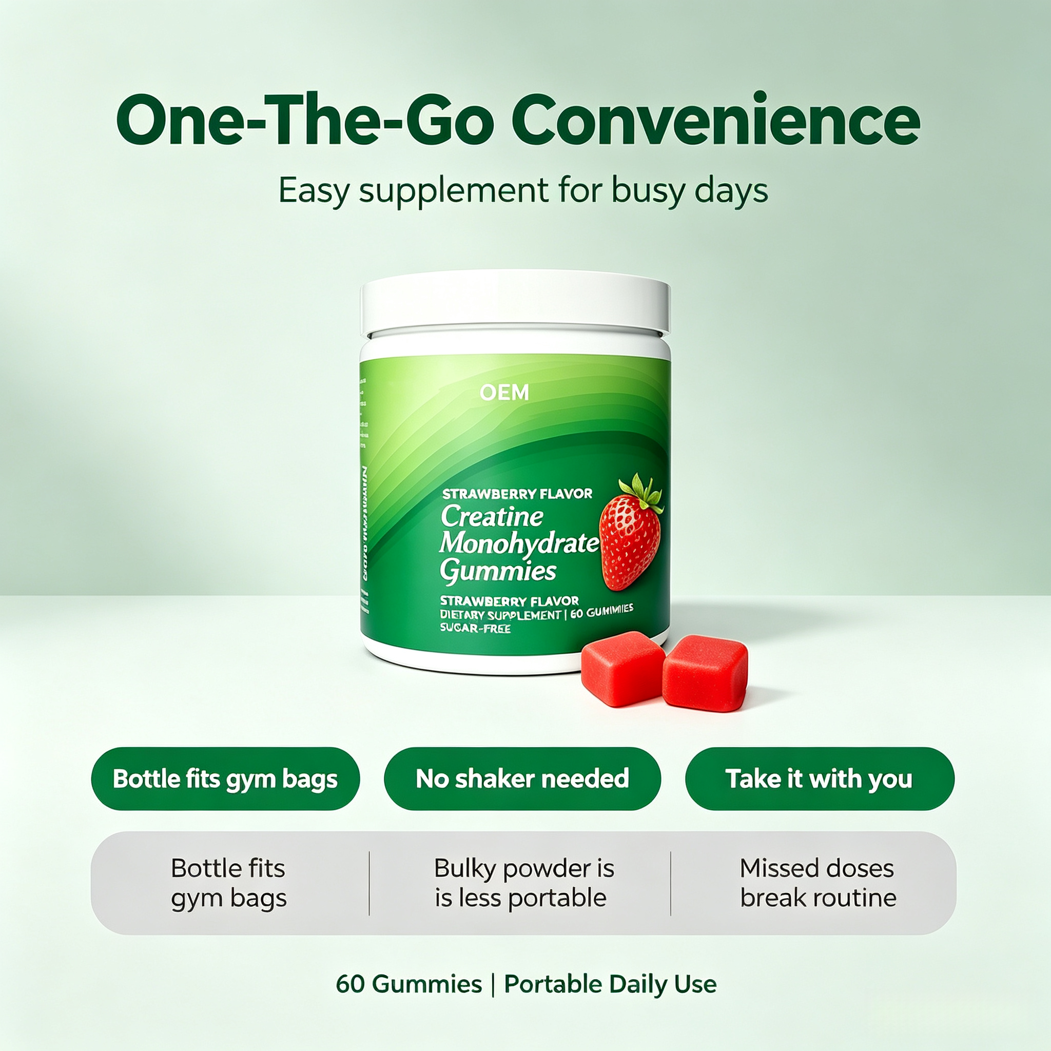 OEM Creatine Monohydrate Gummies Strawberry Flavor Sugar Free 60 Count Dietary Supplement