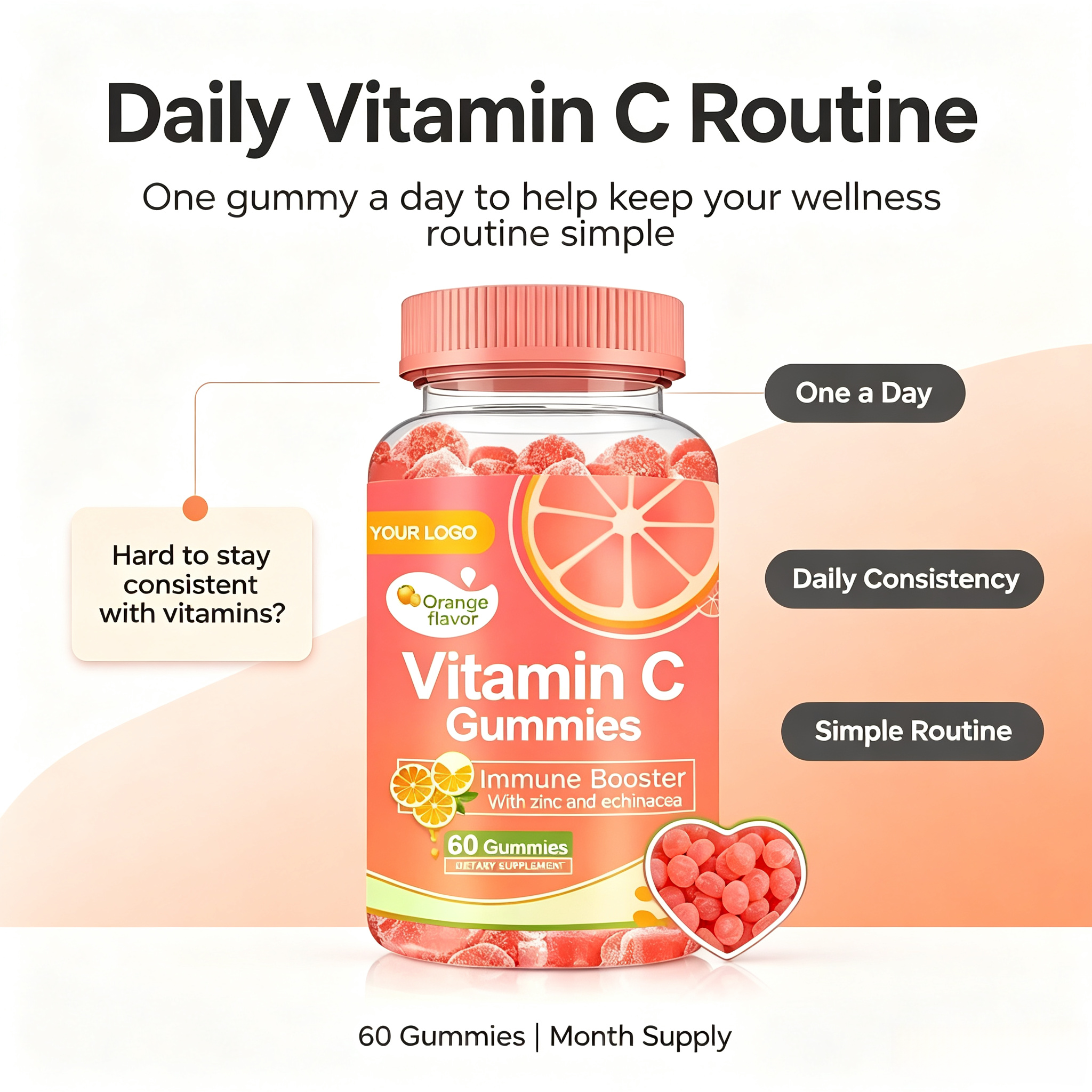 2025 Oem/odm Organic Vitamins C Gummy Vitamin C Gummies With Zinc for Immune Support Booster Supplement for Adults Kids