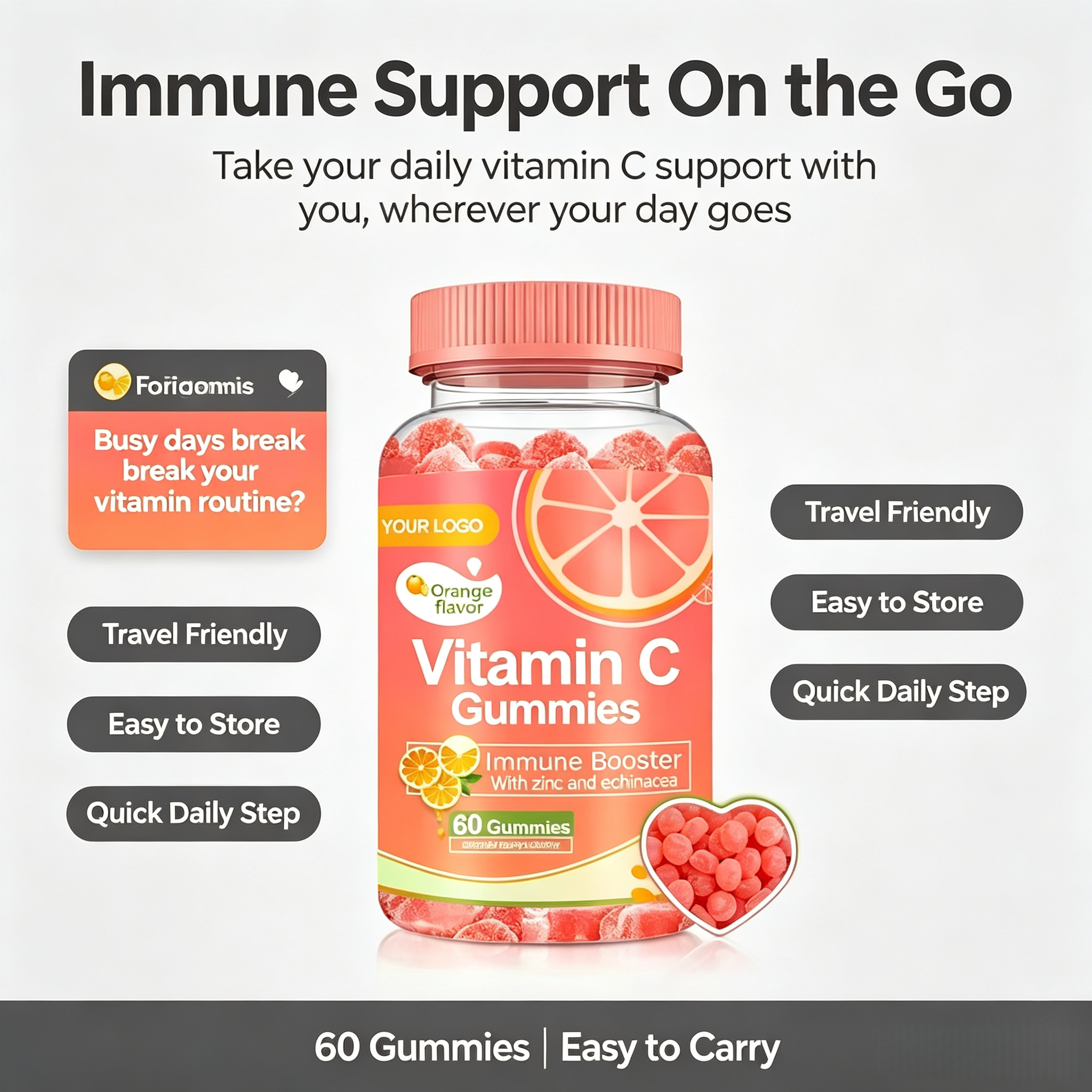 2025 Oem/odm Organic Vitamins C Gummy Vitamin C Gummies With Zinc for Immune Support Booster Supplement for Adults Kids