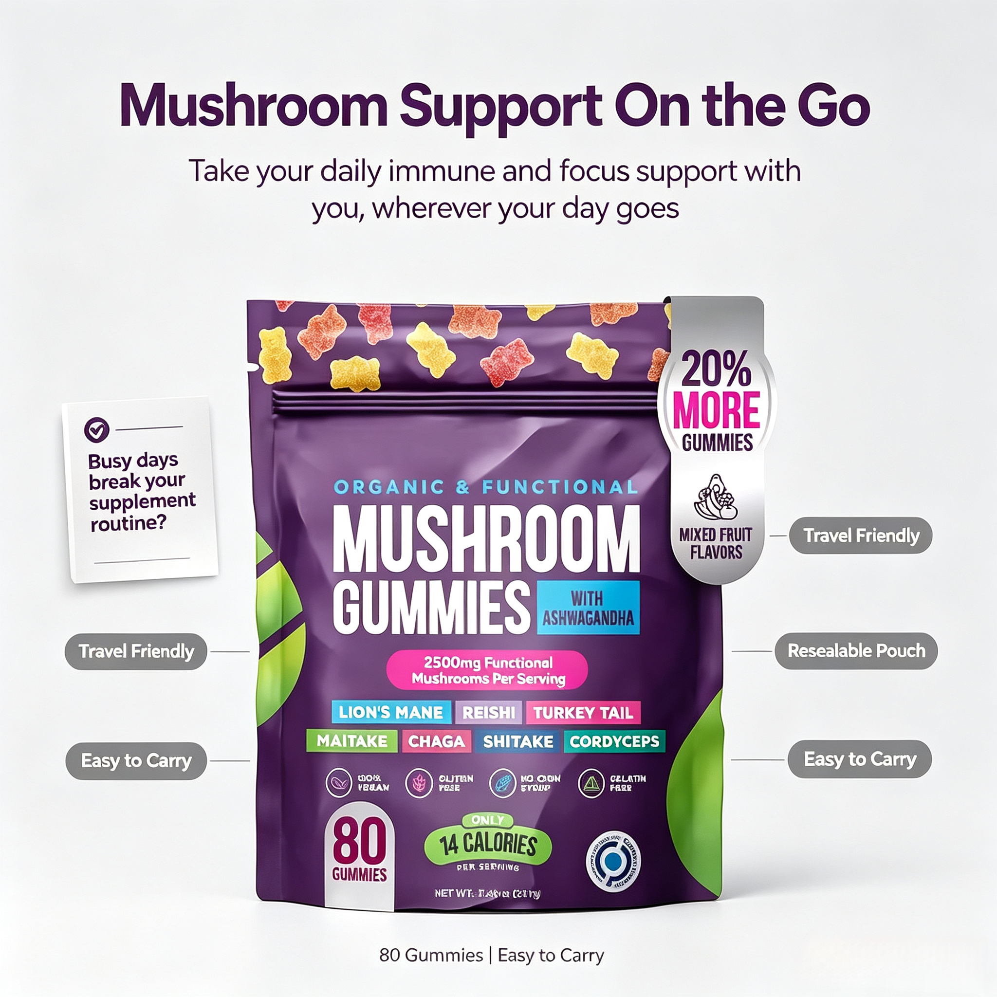 Factory Price Dropshipping Custom Logo Label Supplement Manufacturer Edible Mushroom Gummies