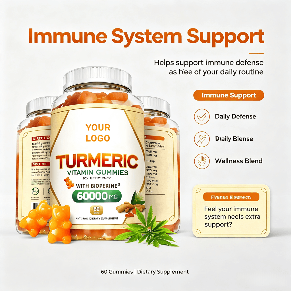 Dropshipping Private Label Herbal Supplements Bulk Vegan Pectin Gummy Candy Turmeric Ginger Gummies Adult