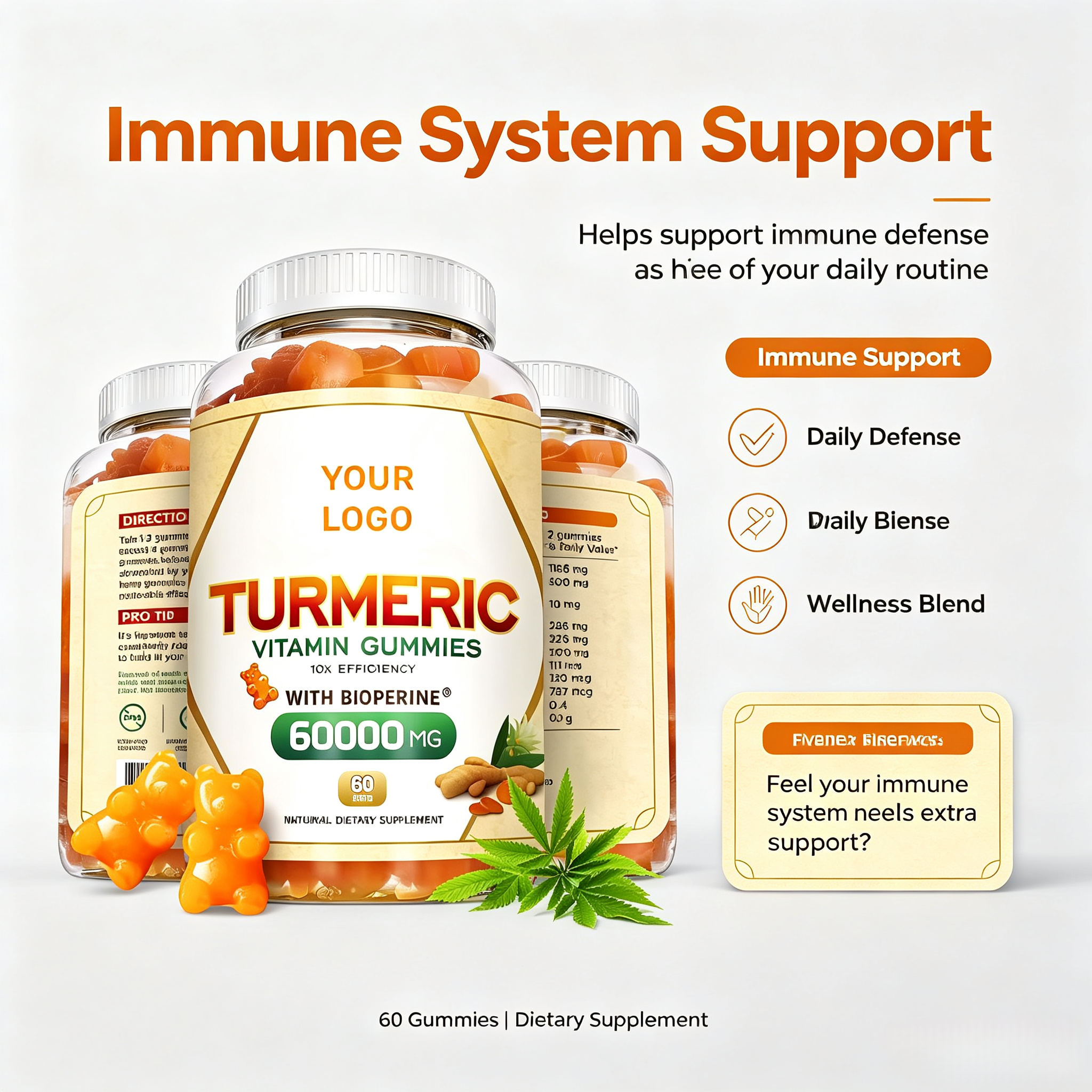 Dropshipping Private Label Herbal Supplements Bulk Vegan Pectin Gummy Candy Turmeric Ginger Gummies Adult