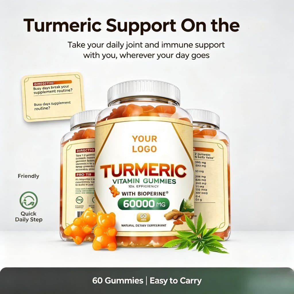 Dropshipping Private Label Herbal Supplements Bulk Vegan Pectin Gummy Candy Turmeric Ginger Gummies Adult