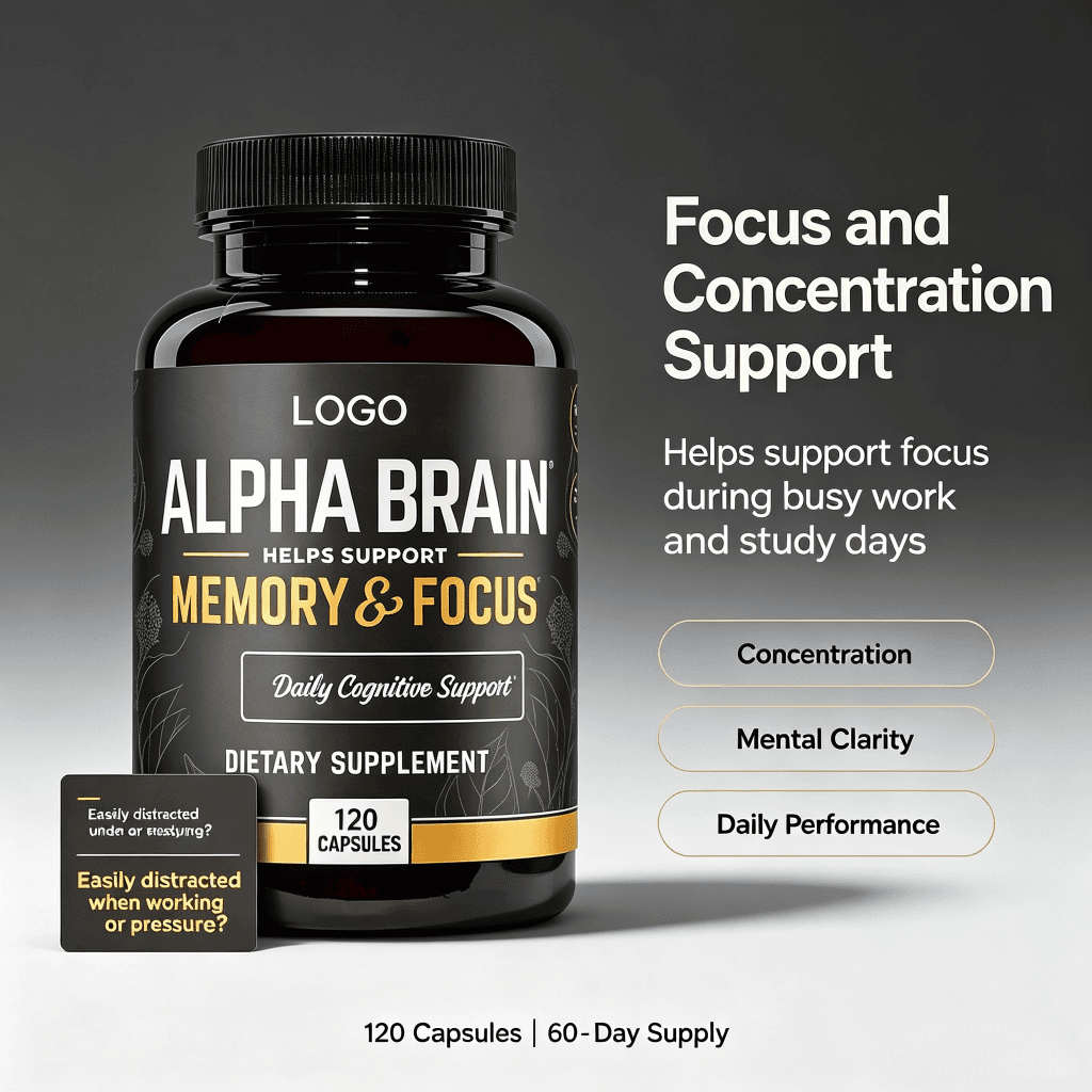 Private Label Wholesale Capsule Premium Citicoline Memory Focus Nootropic Brain Supplement
