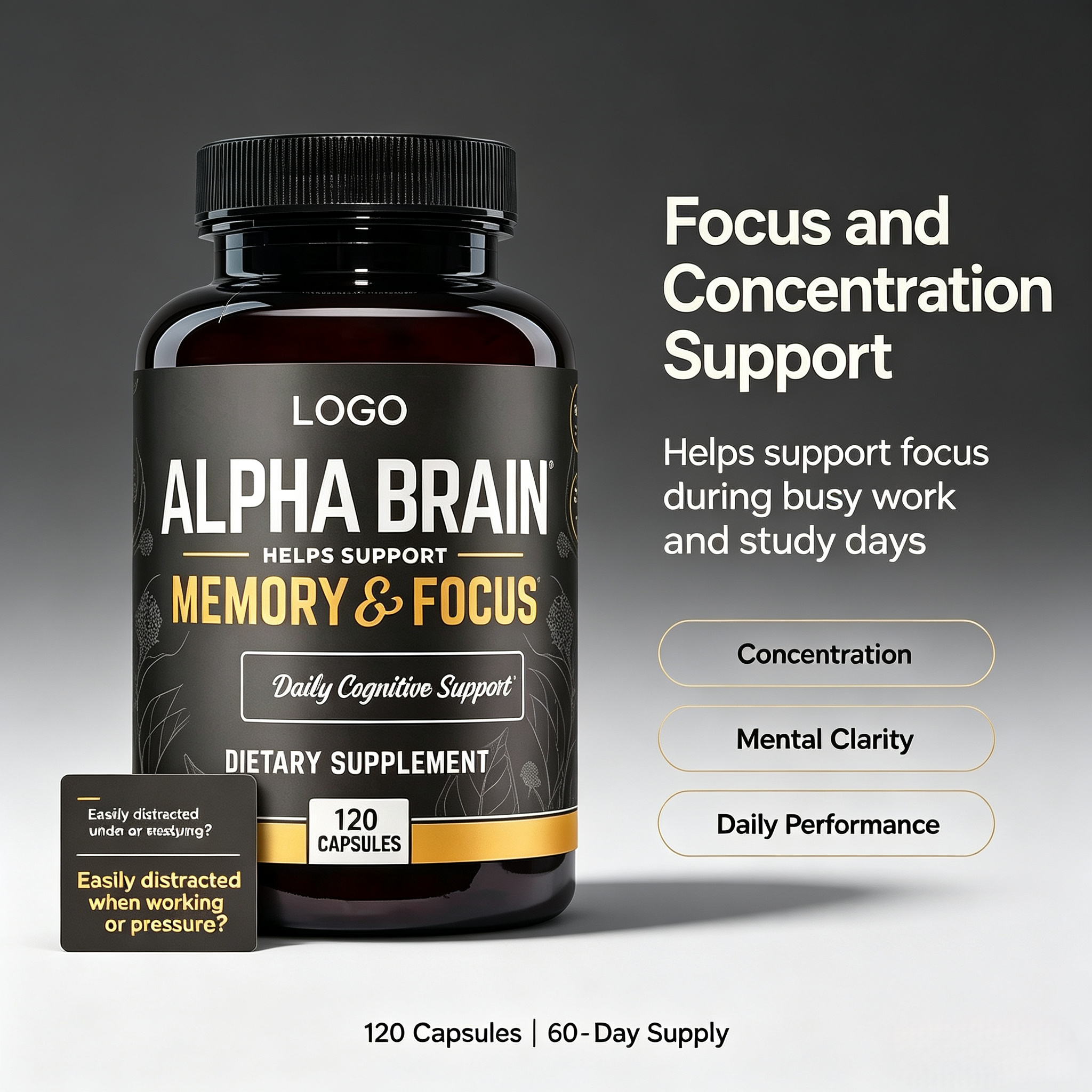 Private Label Wholesale Capsule Premium Citicoline Memory Focus Nootropic Brain Supplement