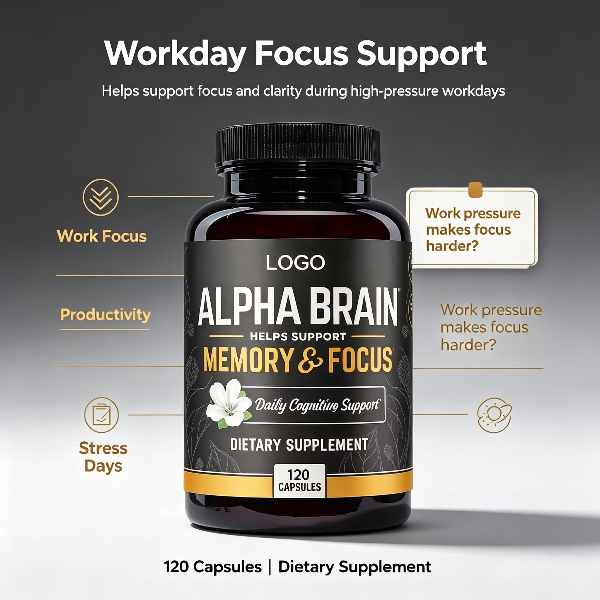 Private Label Wholesale Capsule Premium Citicoline Memory Focus Nootropic Brain Supplement