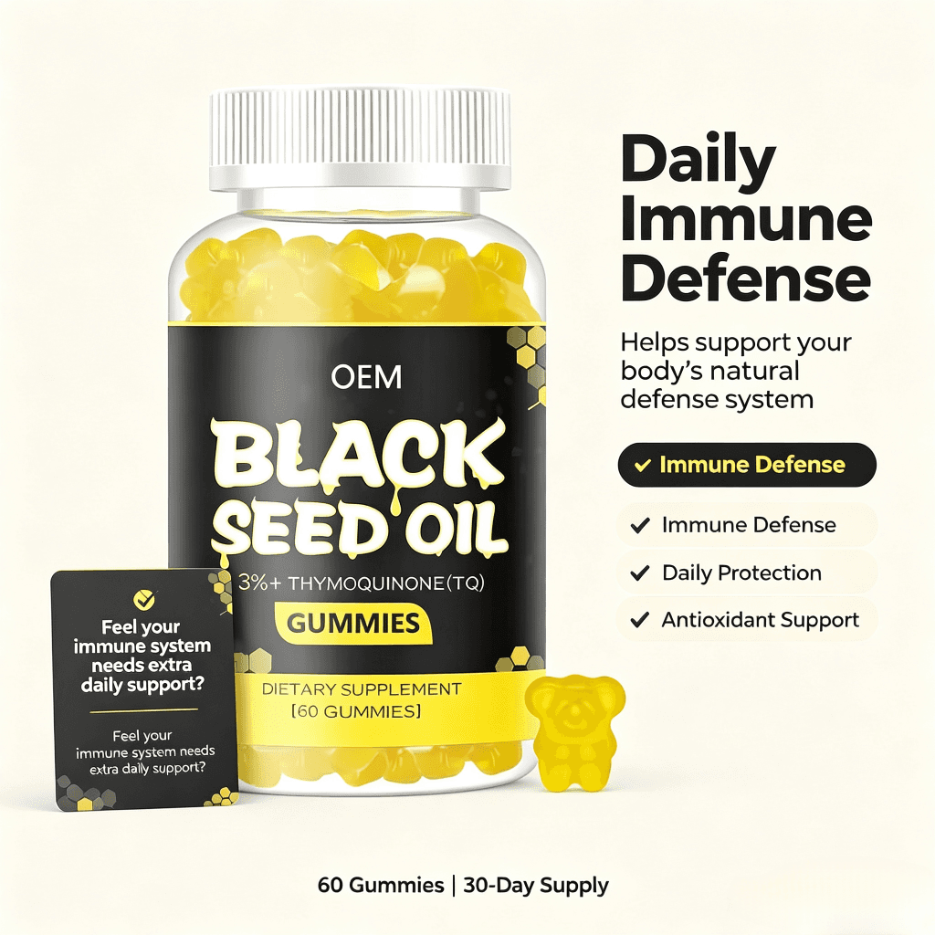 Private Label Spot Goods Immune Support Joints Digestion Skin Glow Hair Nails Skin Black Seed Oil Gummie