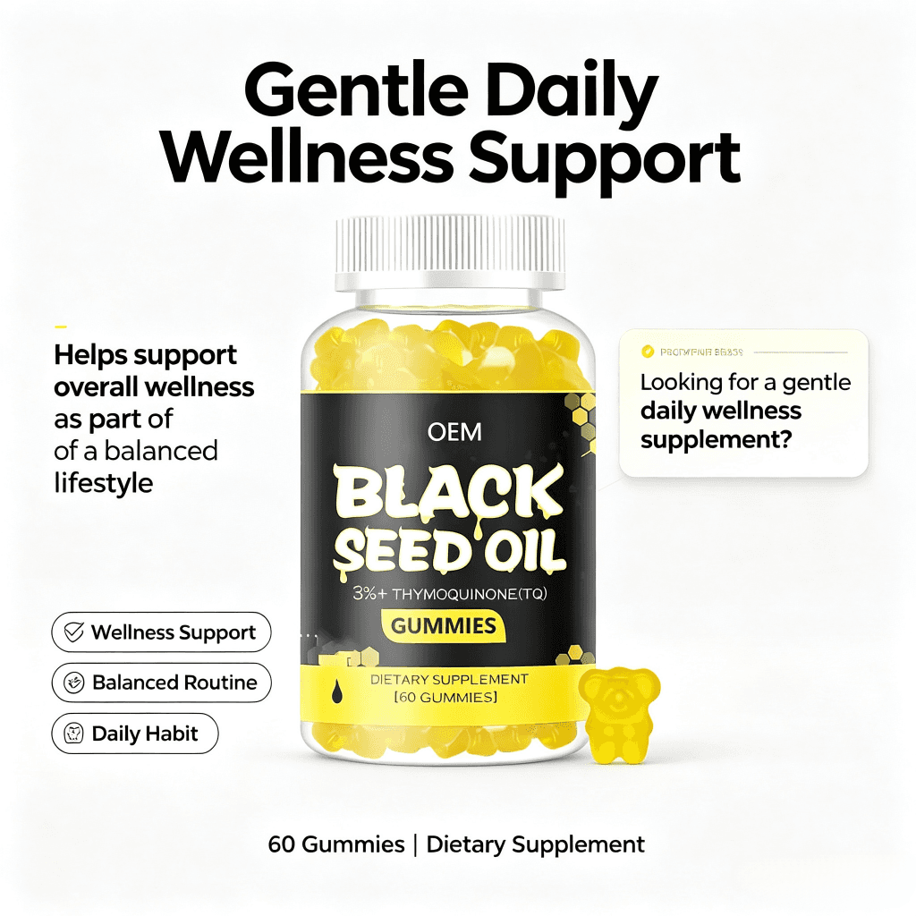 Private Label Spot Goods Immune Support Joints Digestion Skin Glow Hair Nails Skin Black Seed Oil Gummie