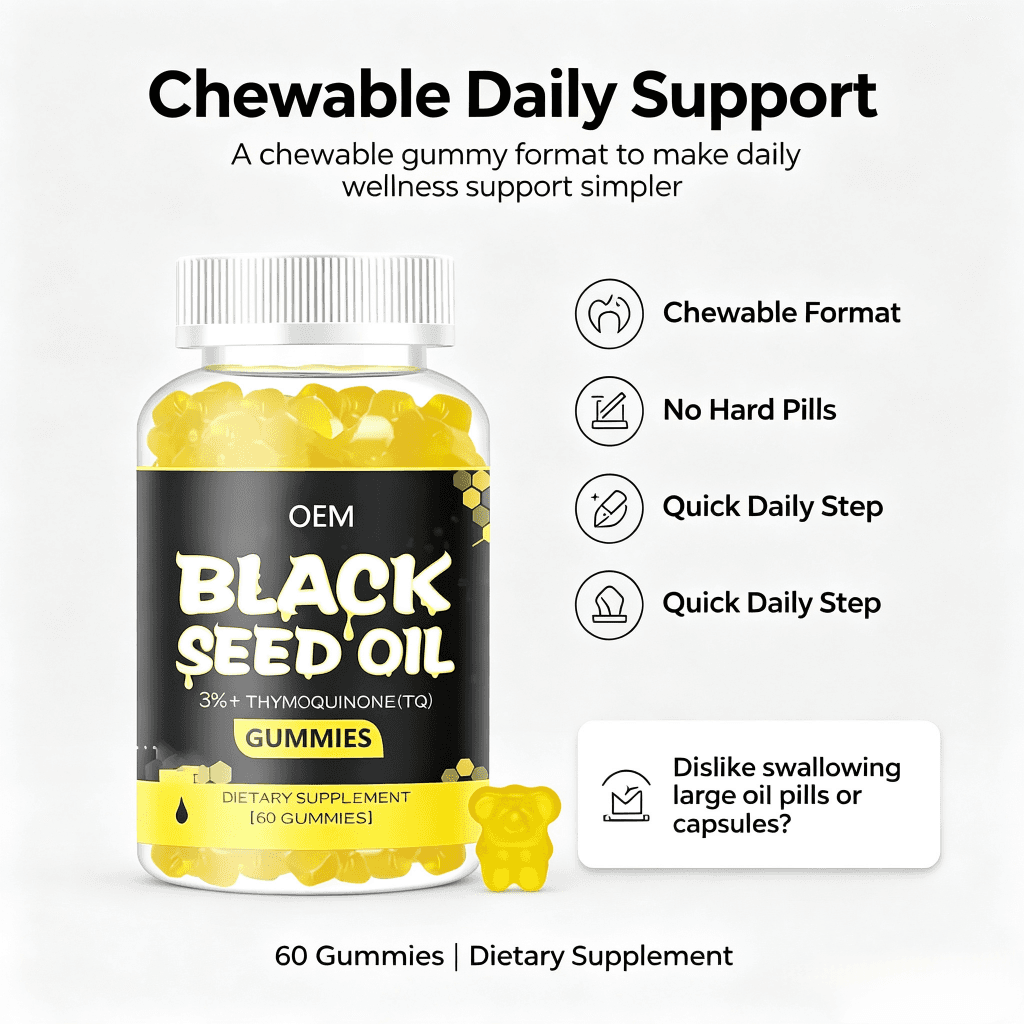 Private Label Spot Goods Immune Support Joints Digestion Skin Glow Hair Nails Skin Black Seed Oil Gummie