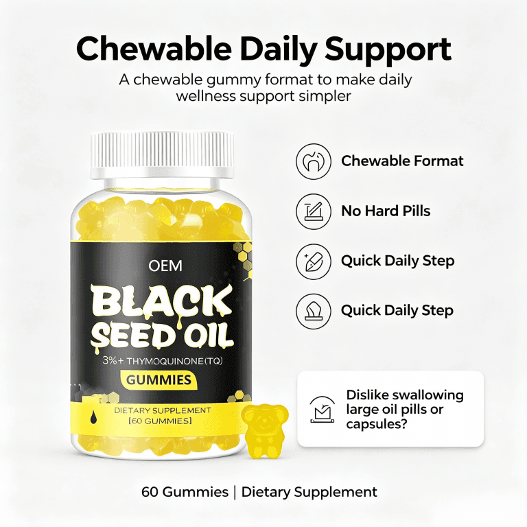 Private Label Spot Goods Immune Support Joints Digestion Skin Glow Hair Nails Skin Black Seed Oil Gummie