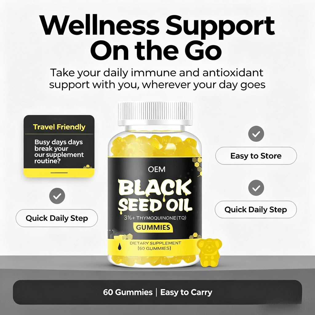 Private Label Spot Goods Immune Support Joints Digestion Skin Glow Hair Nails Skin Black Seed Oil Gummie