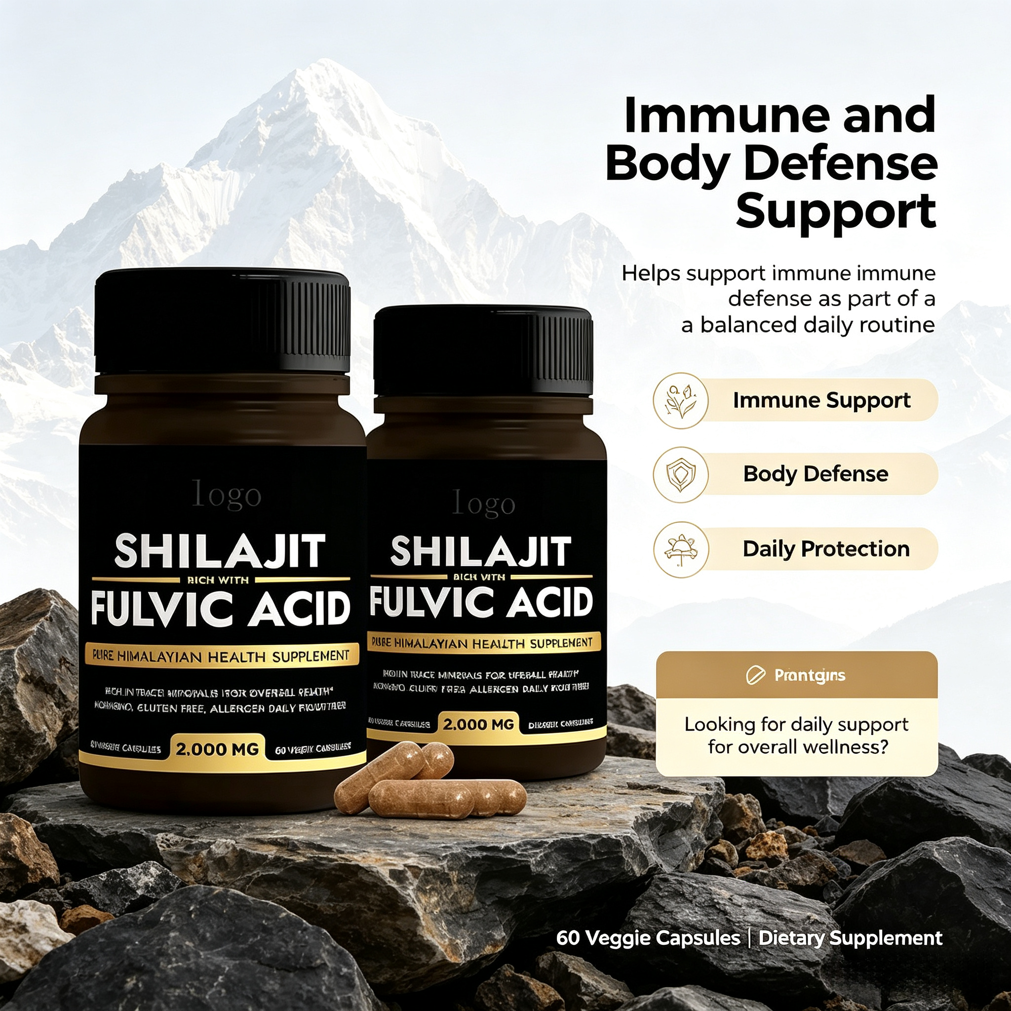 Private Label Pure Shilajit Capsules Organic Supplement Naturel Shilajit Resin Pure Himalayan Extract