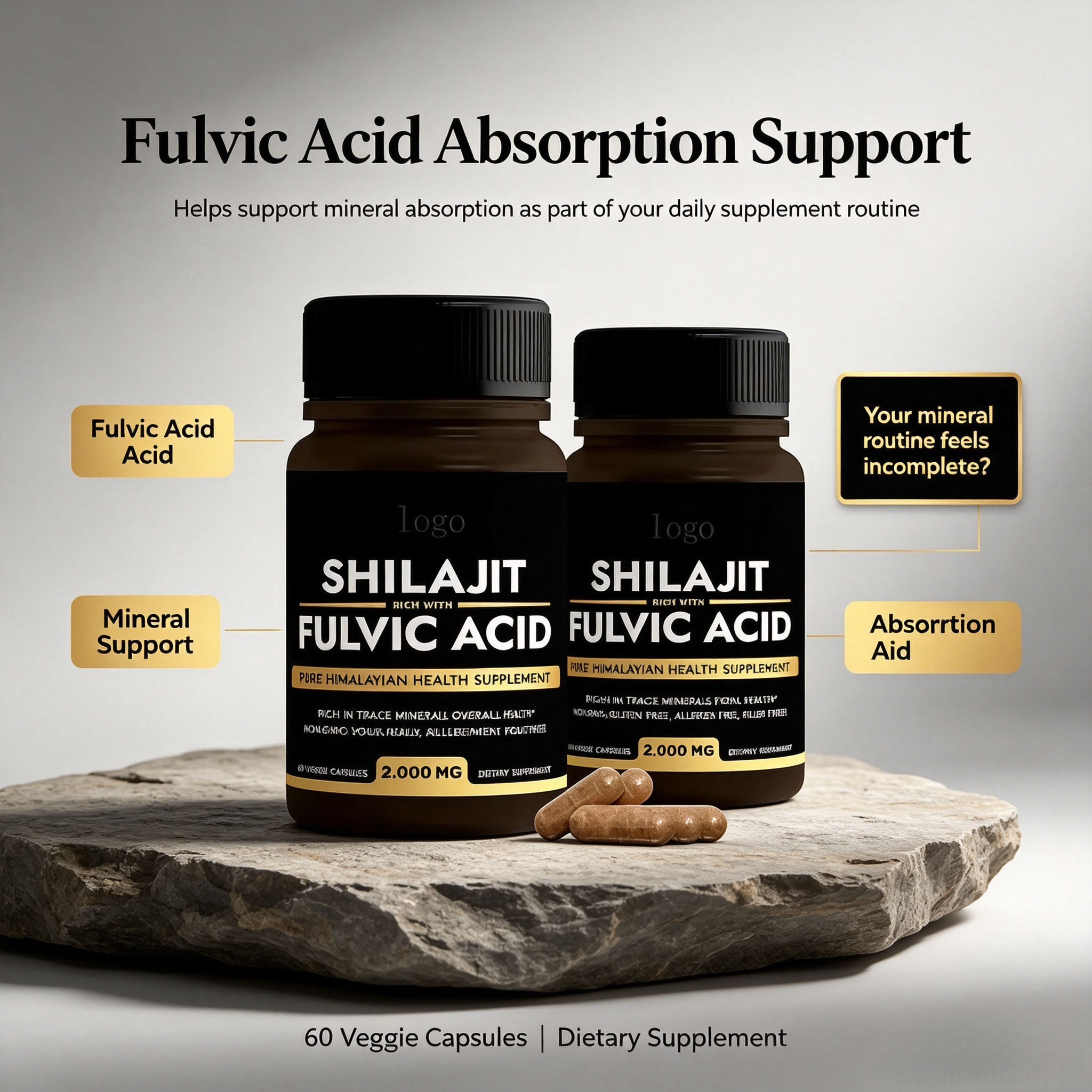 Private Label Pure Shilajit Capsules Organic Supplement Naturel Shilajit Resin Pure Himalayan Extract