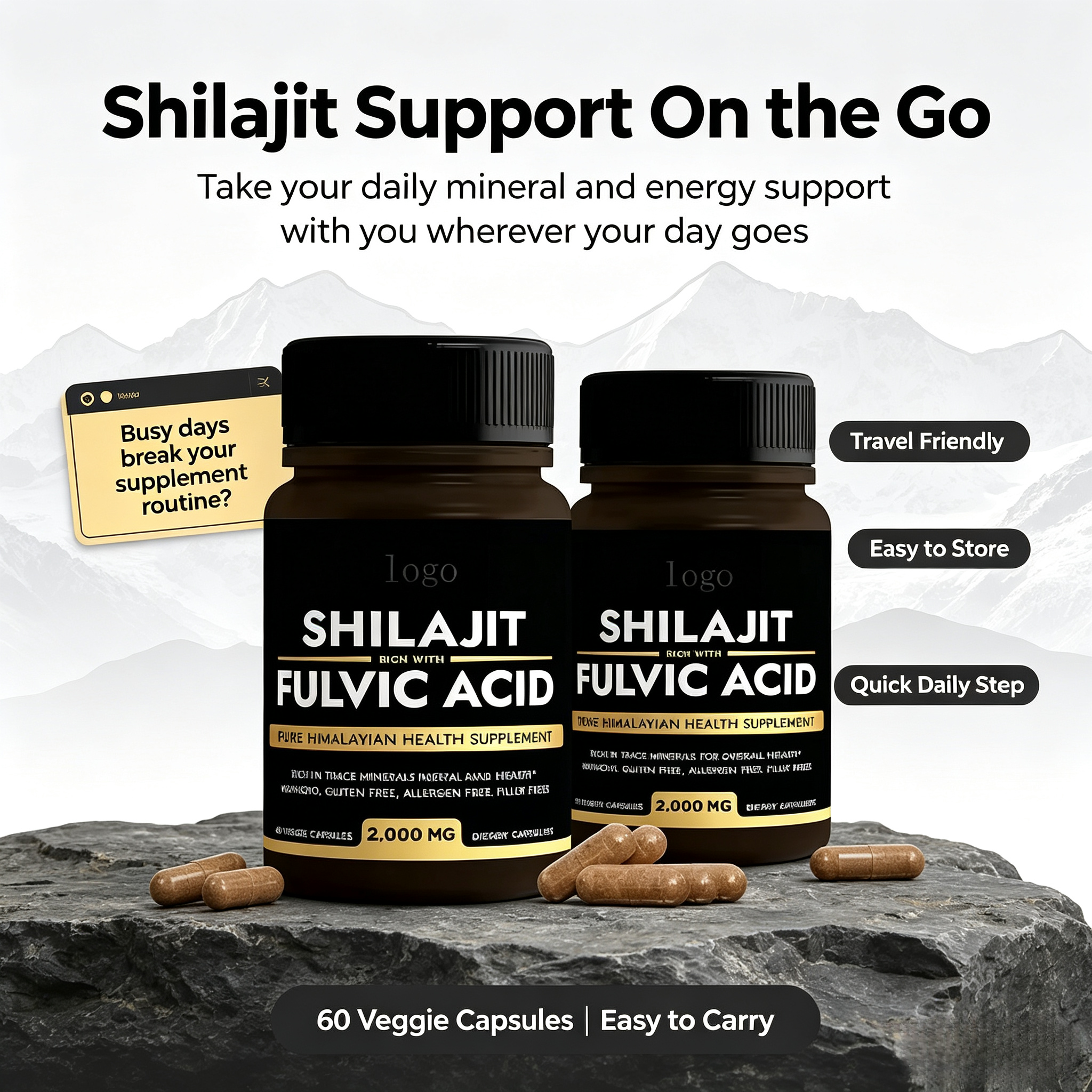 Private Label Pure Shilajit Capsules Organic Supplement Naturel Shilajit Resin Pure Himalayan Extract