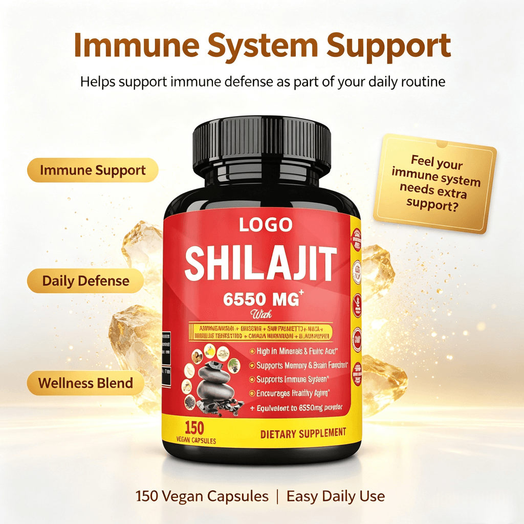 Oem Odm Shilajit Capsule 6550MG Shilajit 85 Trace Minerals GMO & Vegan with Ashwagandha,Ginseng Capsule
