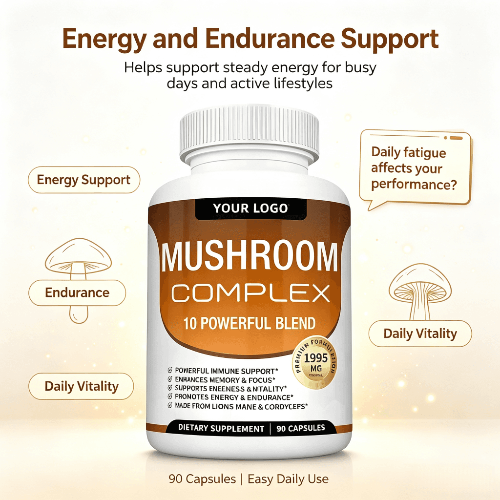 Mushroom Complex Capsules Nootropics Brain Boost Supplement Organic Lion's Mane Reishi Extract Mix Blend Mushroom Capsule