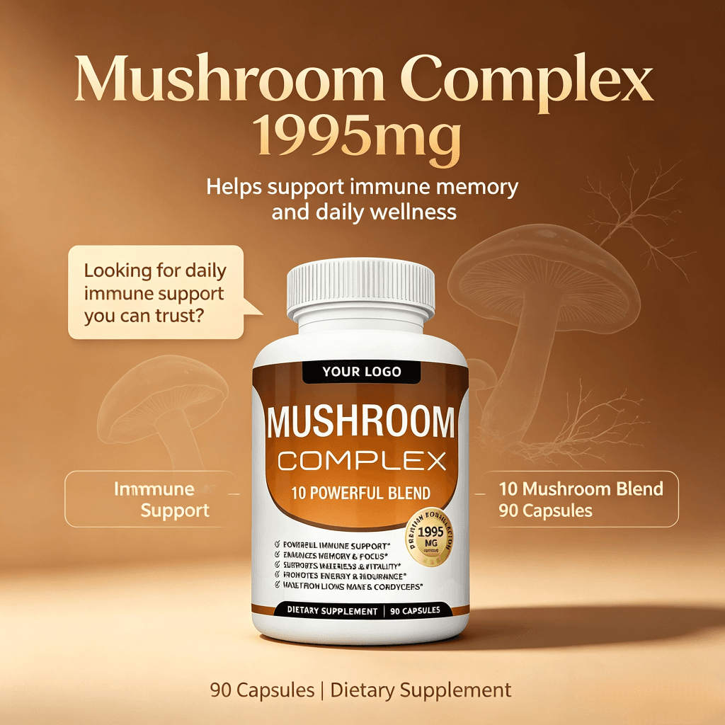 Mushroom Complex Capsules Nootropics Brain Boost Supplement Organic Lion's Mane Reishi Extract Mix Blend Mushroom Capsule