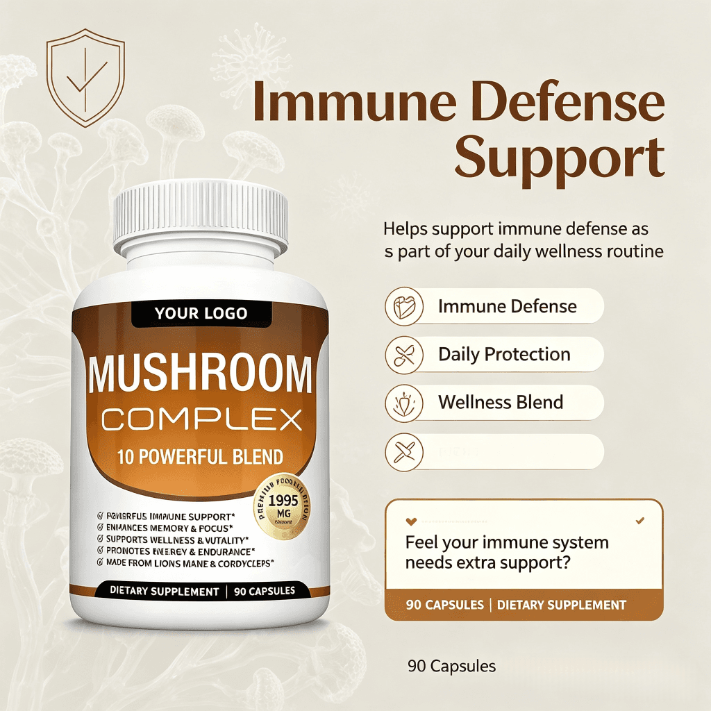 Mushroom Complex Capsules Nootropics Brain Boost Supplement Organic Lion's Mane Reishi Extract Mix Blend Mushroom Capsule