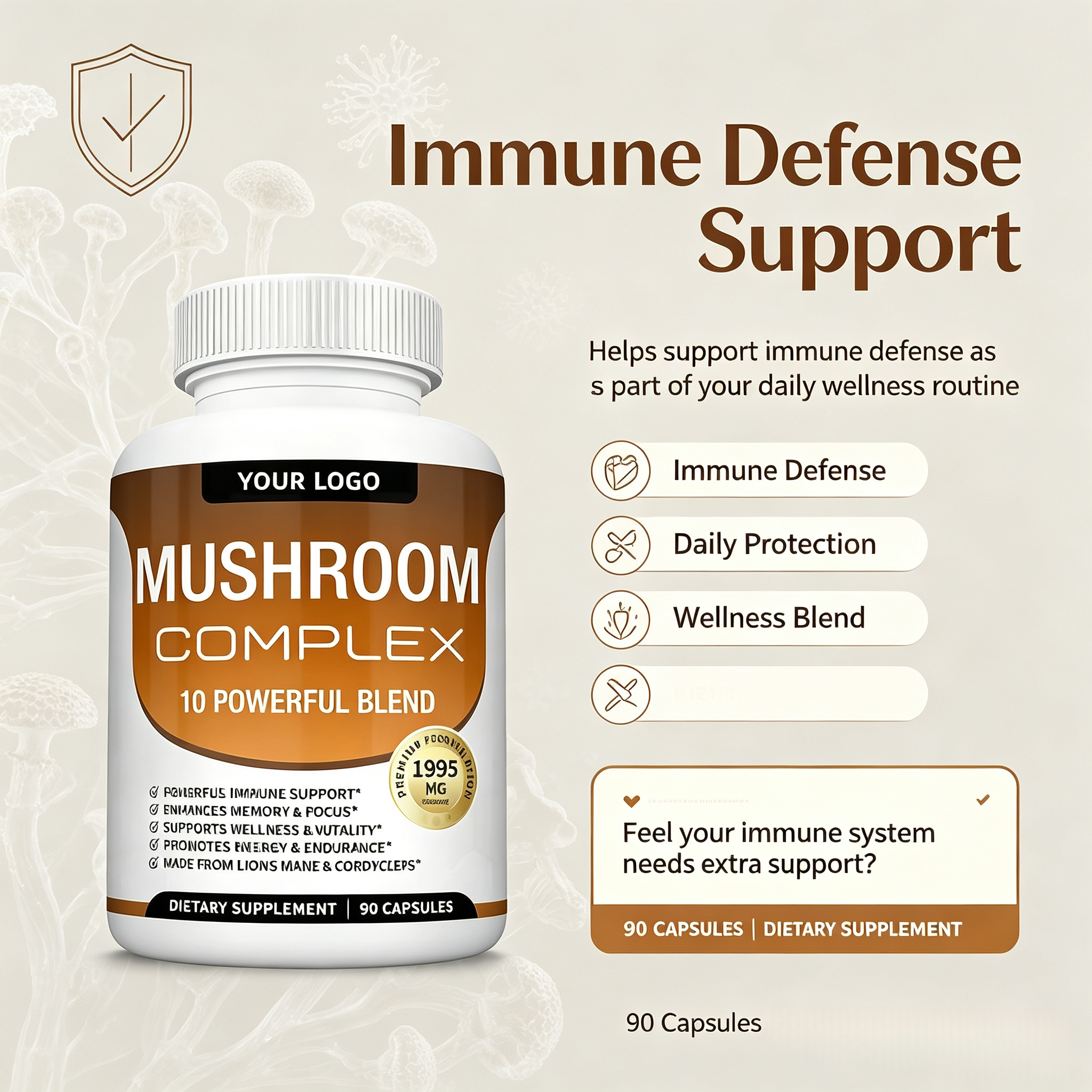 Mushroom Complex Capsules Nootropics Brain Boost Supplement Organic Lion's Mane Reishi Extract Mix Blend Mushroom Capsule