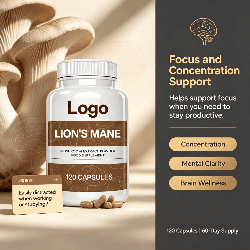 Private Label Organic Lions Mane Powder Extract Organic Lion's Mane Capsules Mushroom Lions Mane Capsules