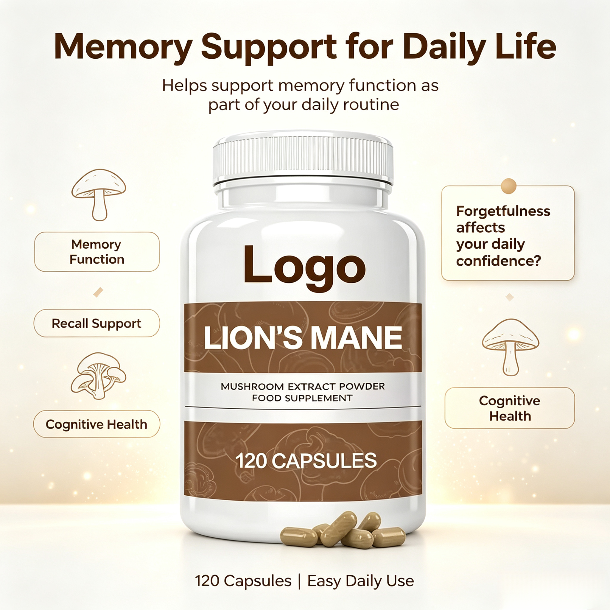 Private Label Organic Lions Mane Powder Extract Organic Lion's Mane Capsules Mushroom Lions Mane Capsules
